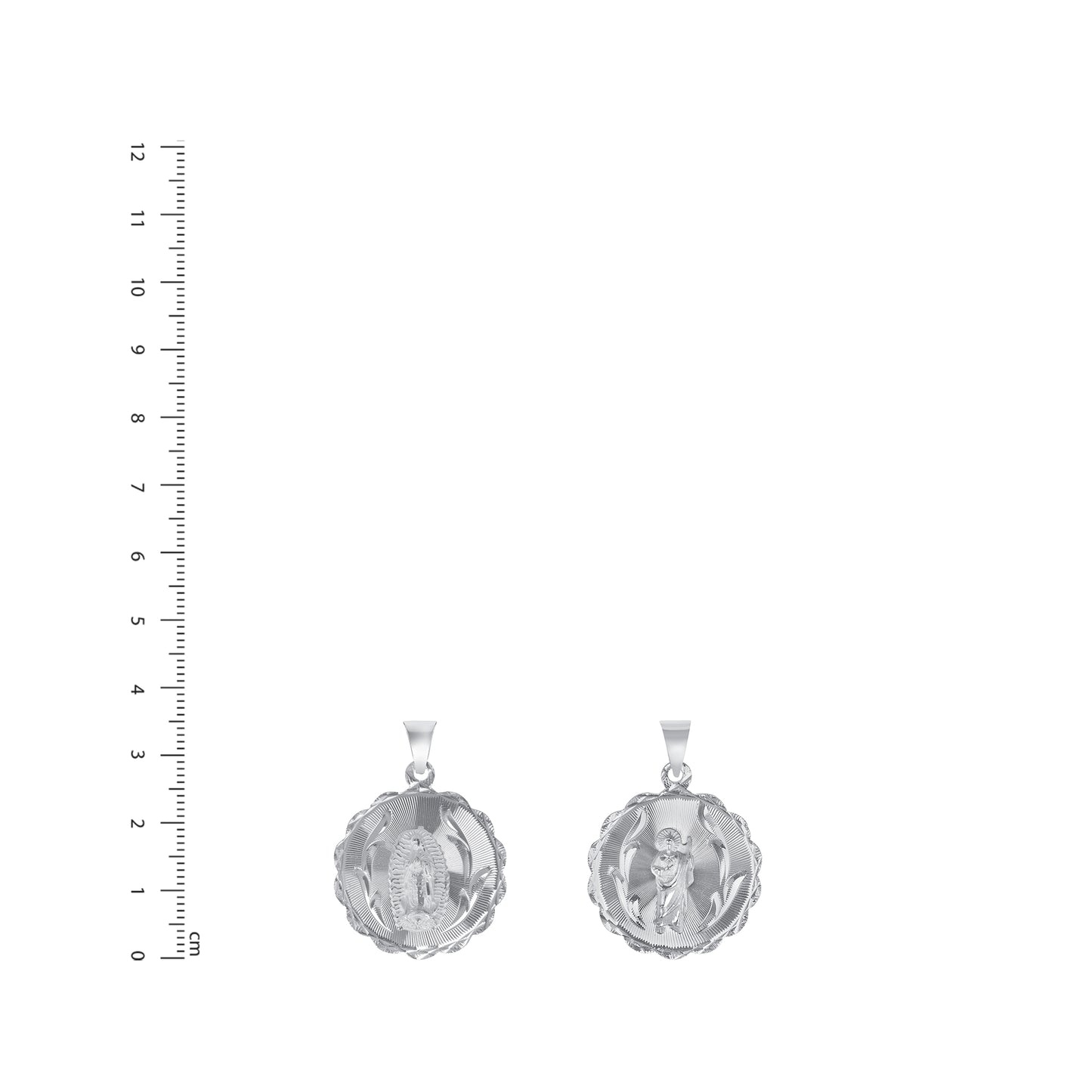 Silver 925 Virgin Mary (Virgen de Guadalupe) and San Judas Diamond Cut Round Floral Shape Pendant. MEDA104