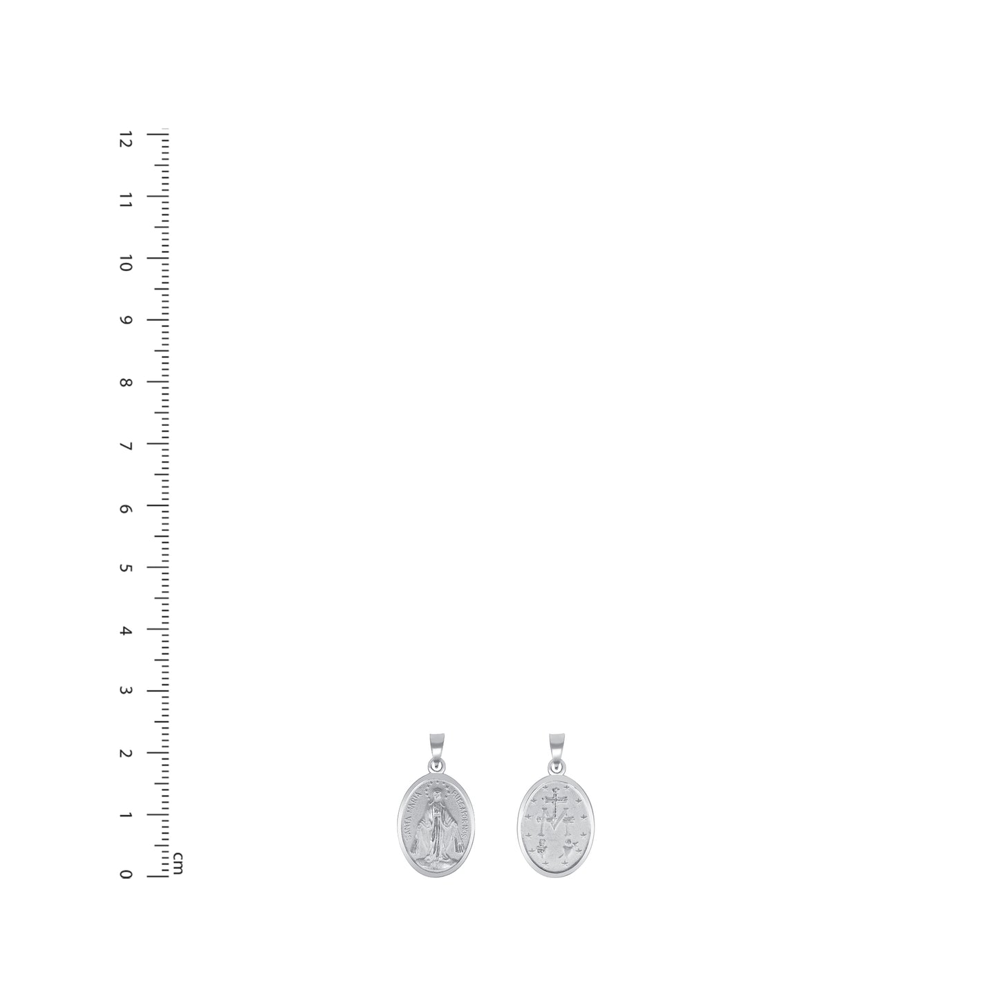 Silver 925 Virgin Mary (Virgen Milagrosa) Small Two-Sided Oval Pendant. MEDA66-S