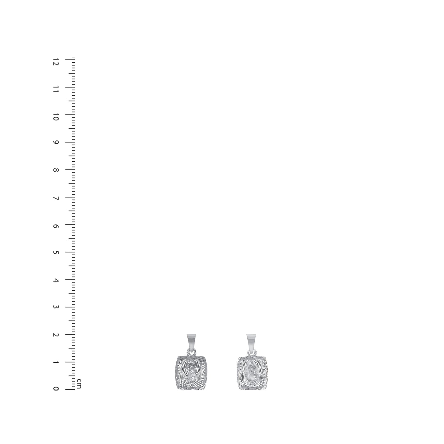 Silver 925 San Judas (Saint Jude) Small Two-Sided Diamond Cut Square Pendant. MEDA71-S