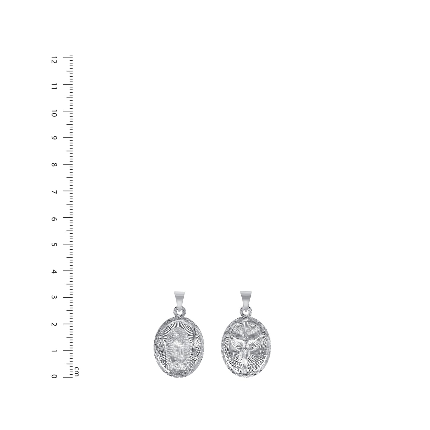 Silver 925 Virgin Mary (Virgen de Guadalupe) and Jesus Christ Diamond Cut Large Oval Shape Pendant. MEDA105-L