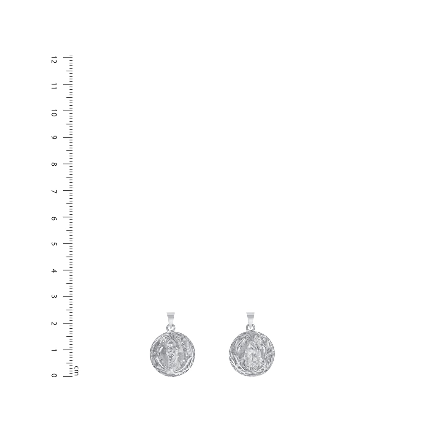 Silver 925 Virgin Mary (Virgen de Guadalupe) and San Judas Diamond Cut Small Round Shape Pendant. MEDA103-S