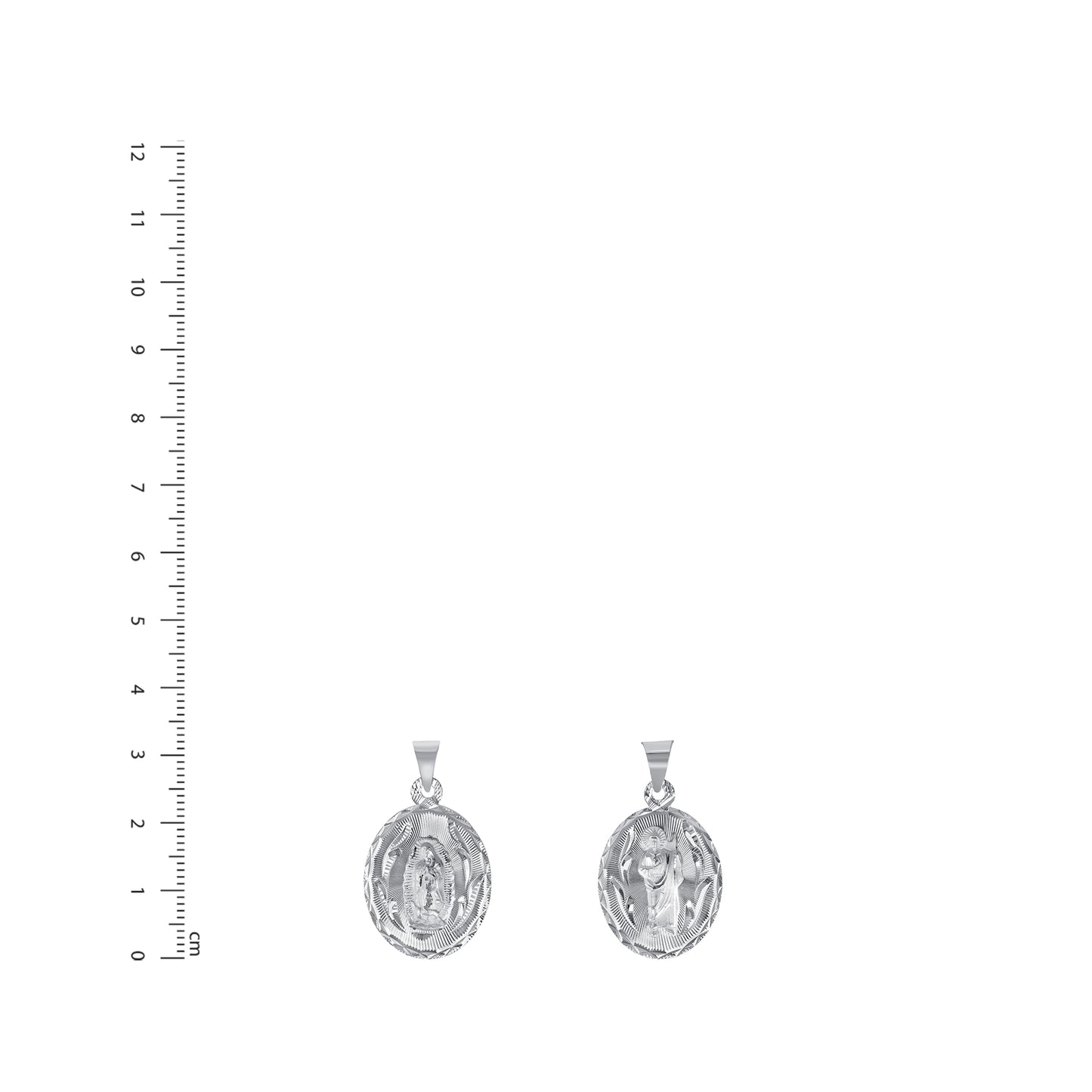 Silver 925 Virgin Mary (Virgen de Guadalupe) Medium Diamond Cut Oval Shape Pendant. MEDA88-M