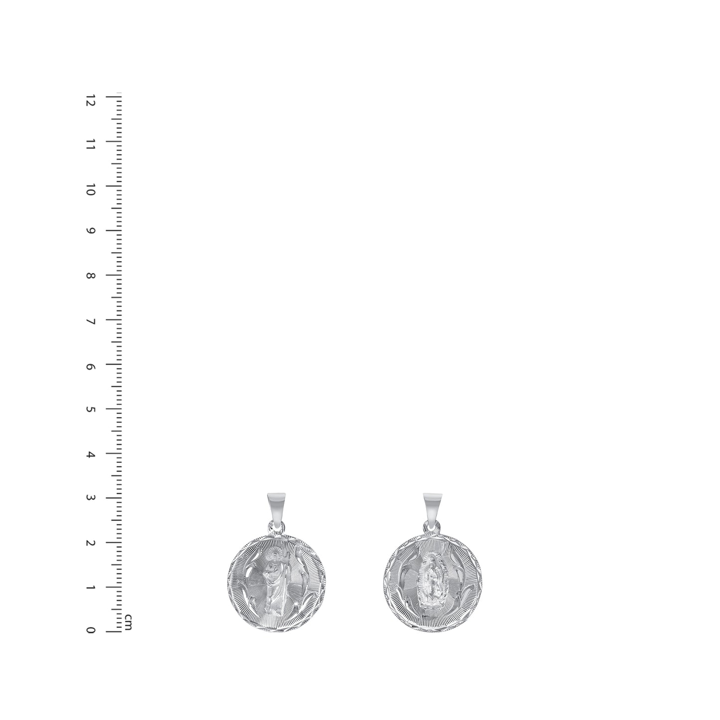 Silver 925 Virgin Mary (Virgen de Guadalupe) Medium Diamond Cut Round Shape Pendant. MEDA90-M