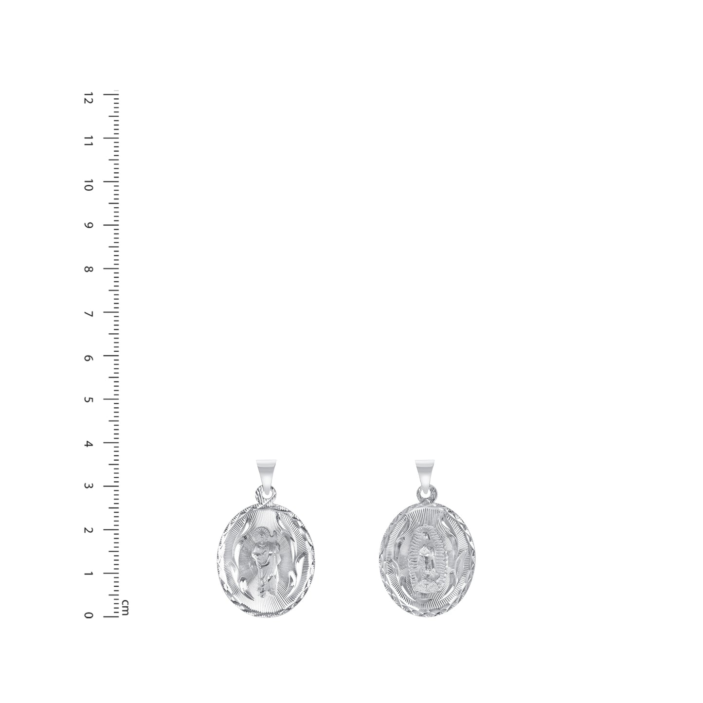 Silver 925 Virgin Mary (Virgen de Guadalupe) and Jesus Christ Diamond Cut Oval Shape Pendant. MEDA107