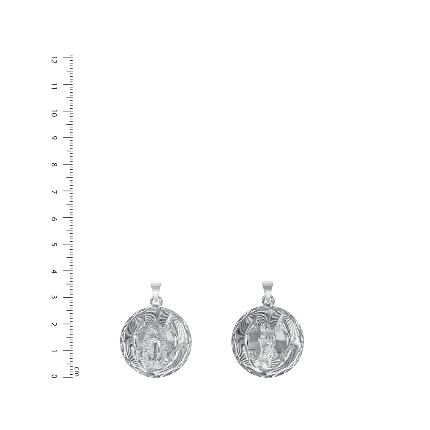 Silver 925 Virgin Mary (Virgen de Guadalupe) and San Judas Diamond Cut Large Round Shape Pendant. MEDA103-L