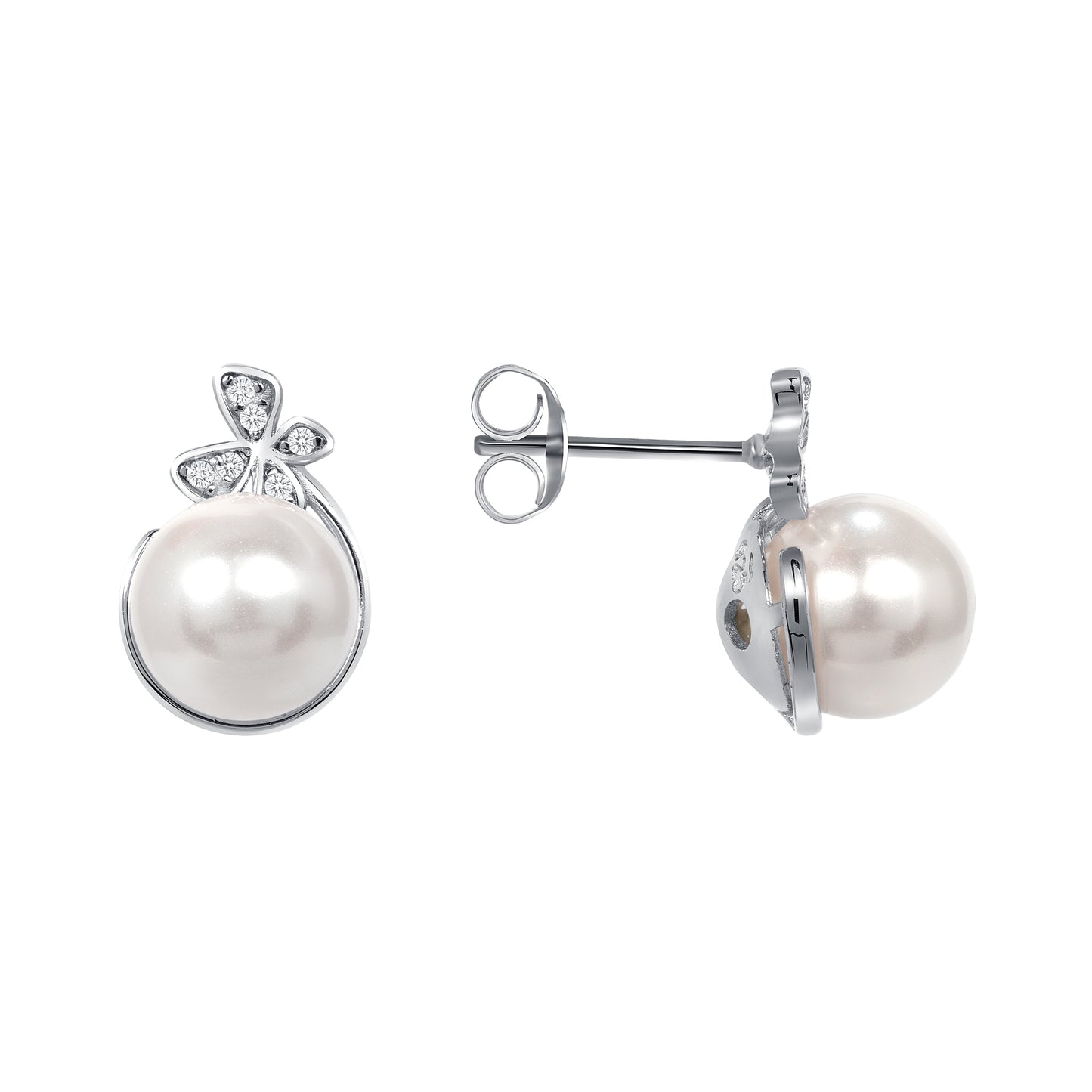 Silver 925 Pearl Butterfly Clear Cubic Zirconia Set. SETBP15367