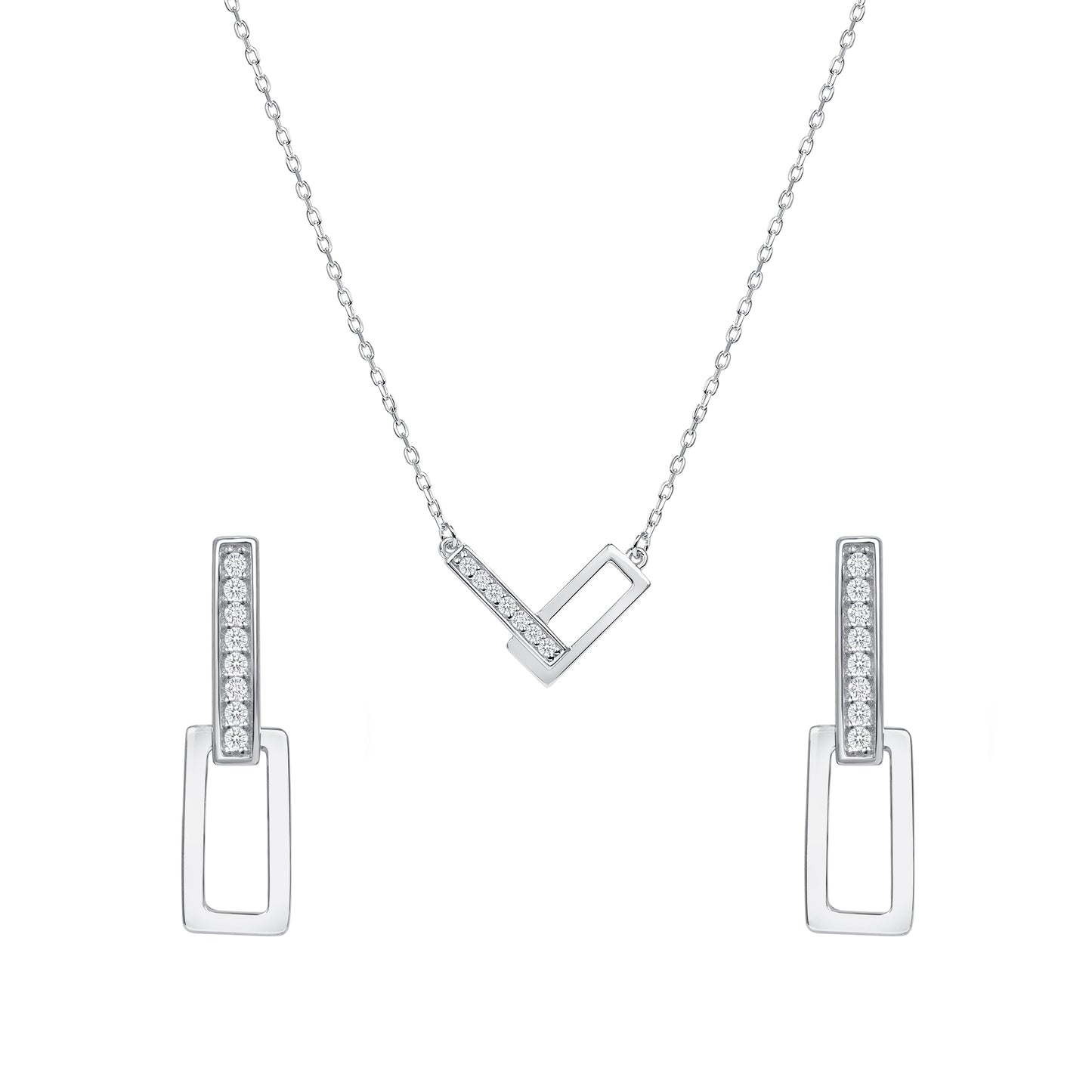 Silver 925 Rhodium Plated Clip Micro Pave Cubic Zirconia Set. SETDGN1272RHD