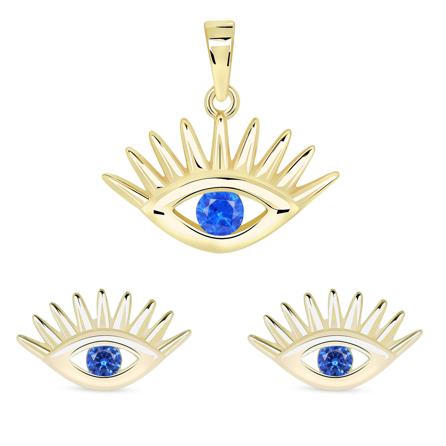 Silver 925 Gold Plated Devil Eye Blue Cubic Zirconia Set. SETDGP1497GP