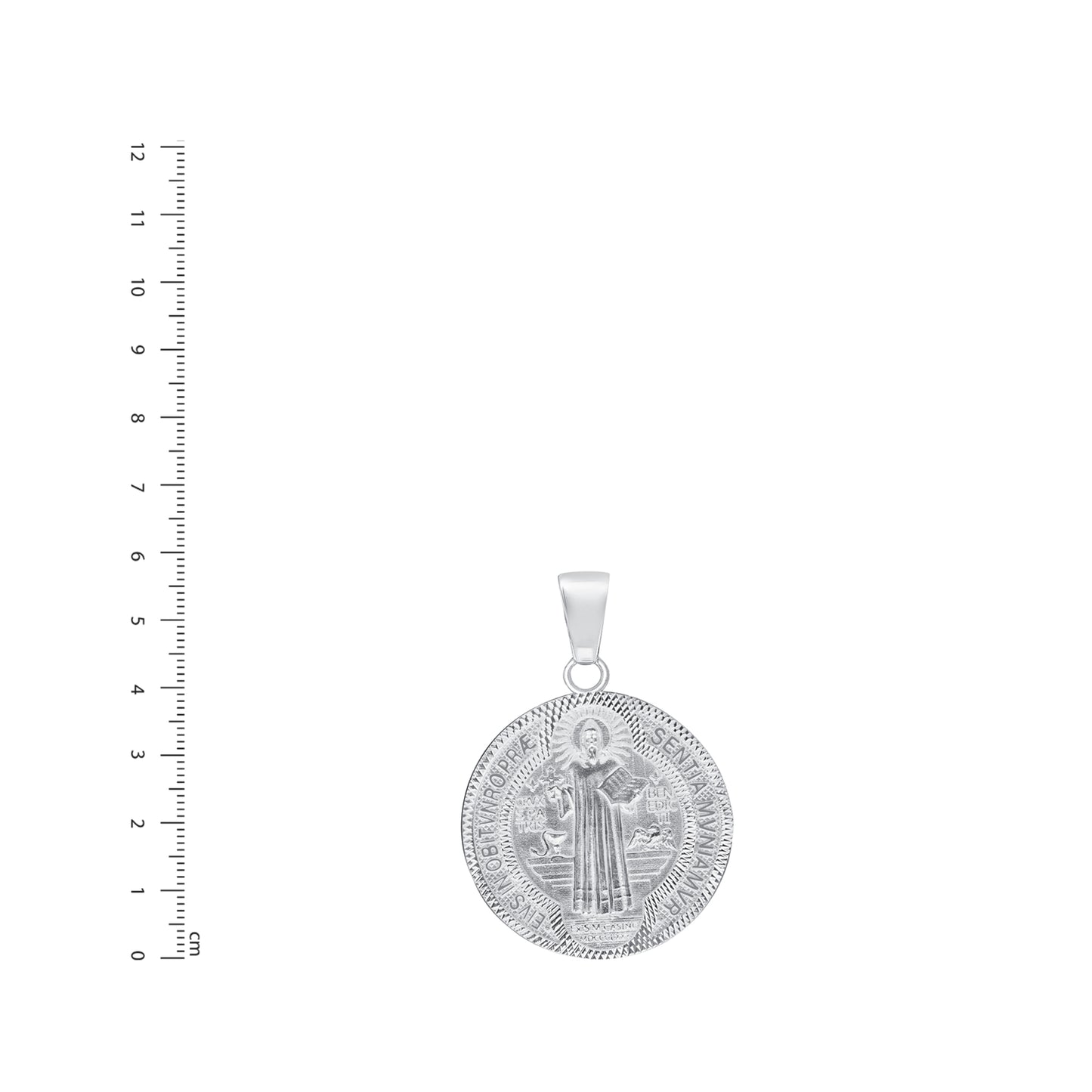 Silver 925 St. Benedict (San Benito) Double Sided Diamond Cut Medal. SANBEN08