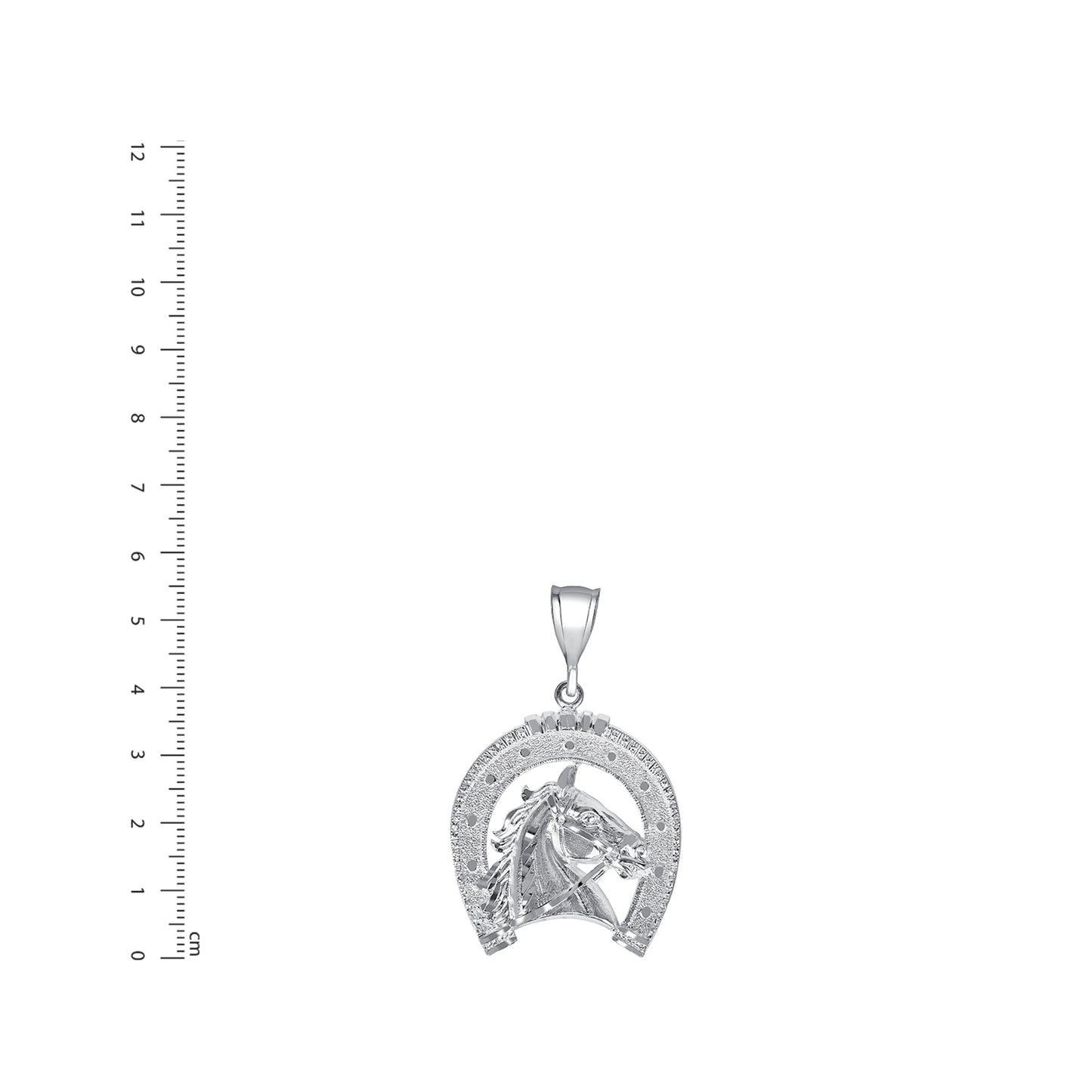 Silver 925 Horseshoe with Horse Head Diamond Cut Pendant. HORSE03