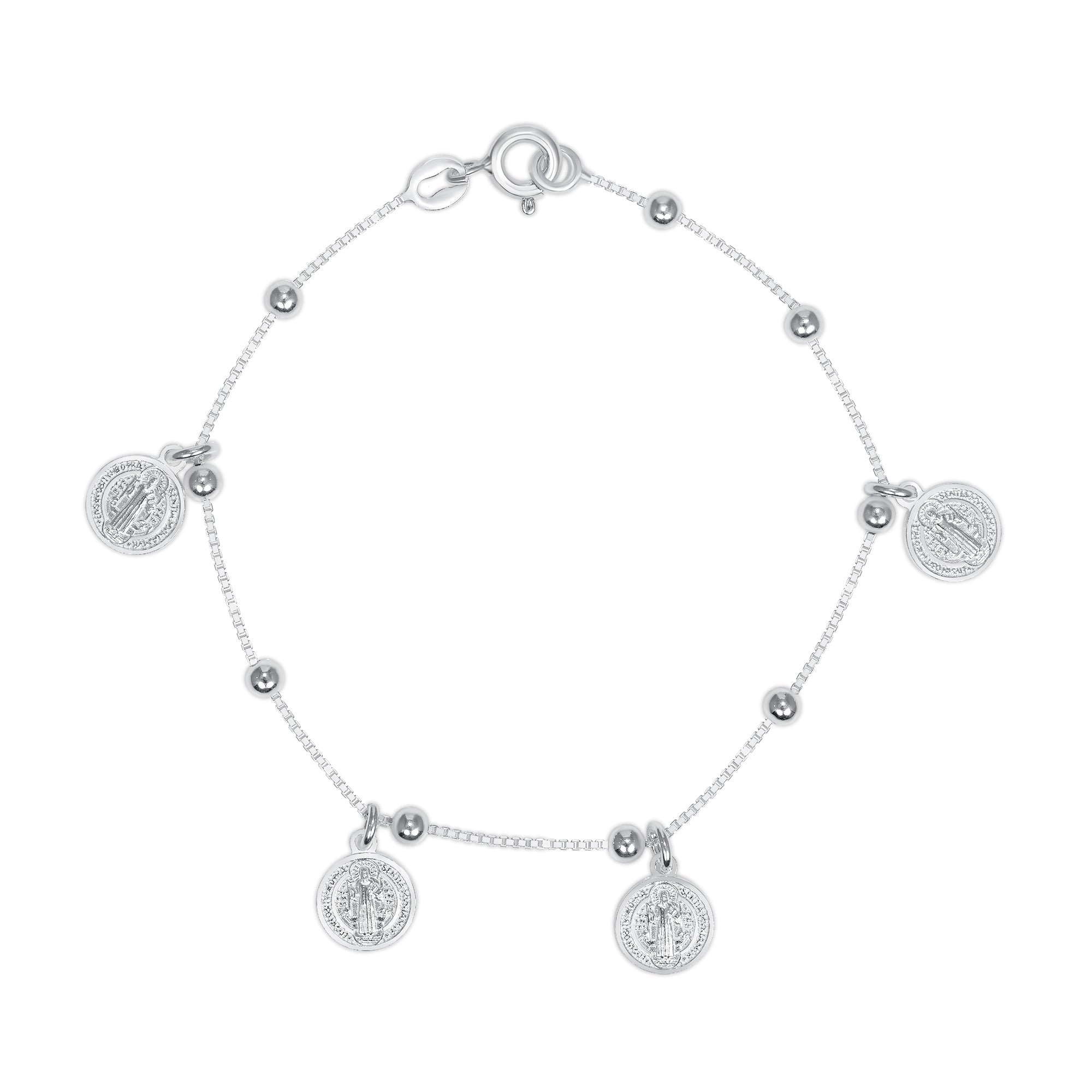 Silver 925 San Benito (Saint Benedict) Round Charm Bracelet. SANB08 dsijewelry
