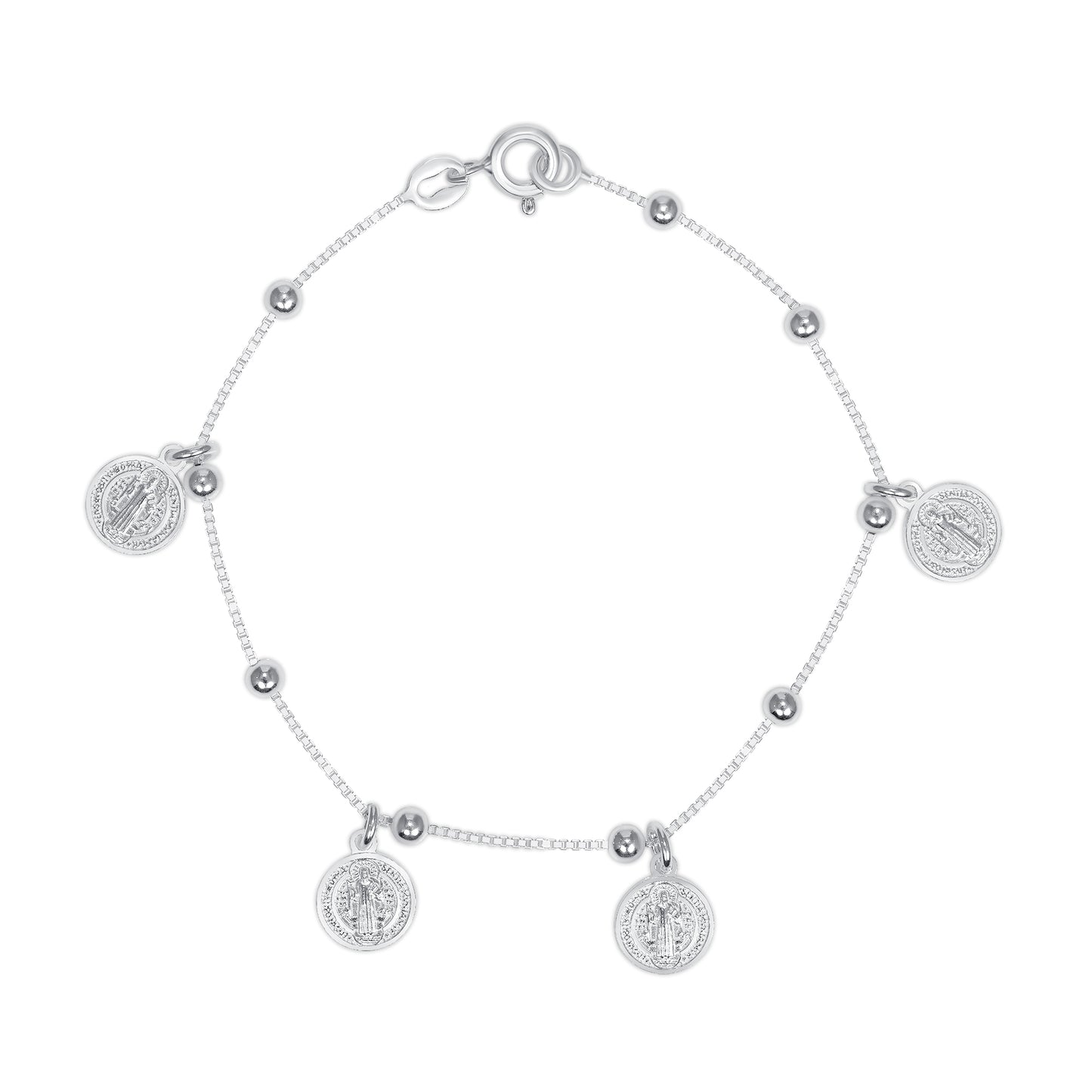 Silver 925 San Benito (Saint Benedict) Round Charm Bracelet. SANB08