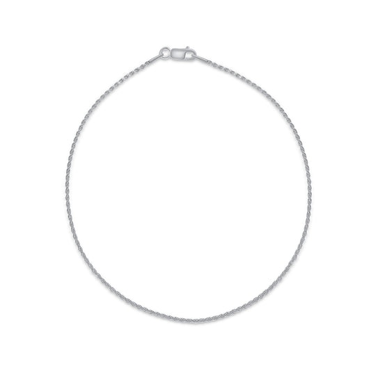 ANK11. Silver 925 Rhodium Plated Rope 040 9" Anklet