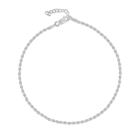ANK12. Silver 925 Rhodium Plated Rope 040 Anklet