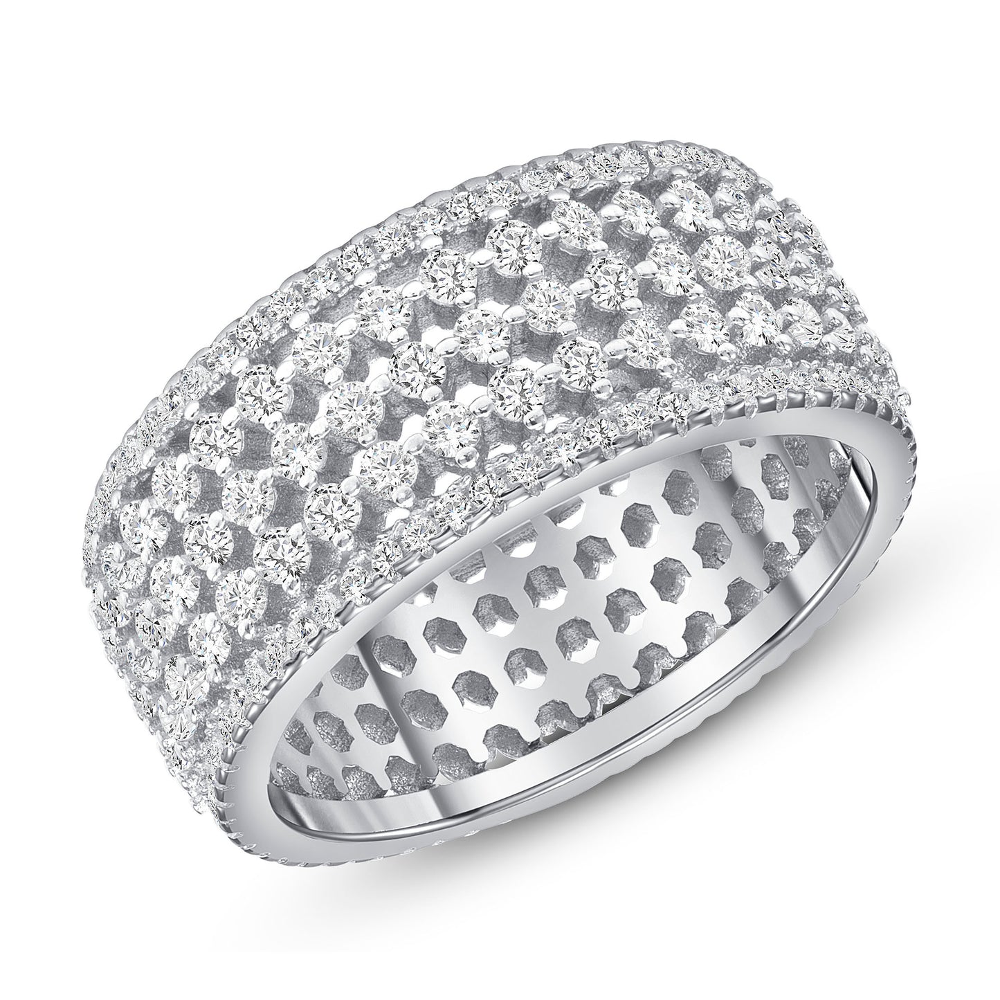 Silver 925 Rhodium Plated Fancy Multi Strand Cubic Zirconia Band. ATR14