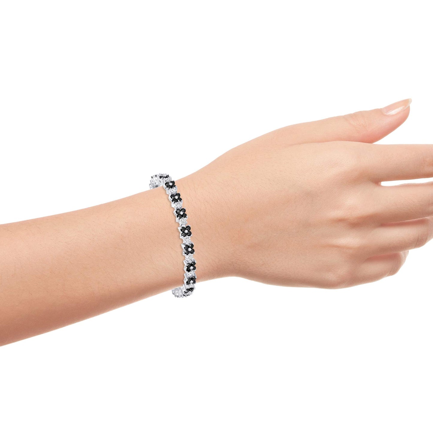 Sterling Silver Oxynx Cubic Zirconia Flower Bracel