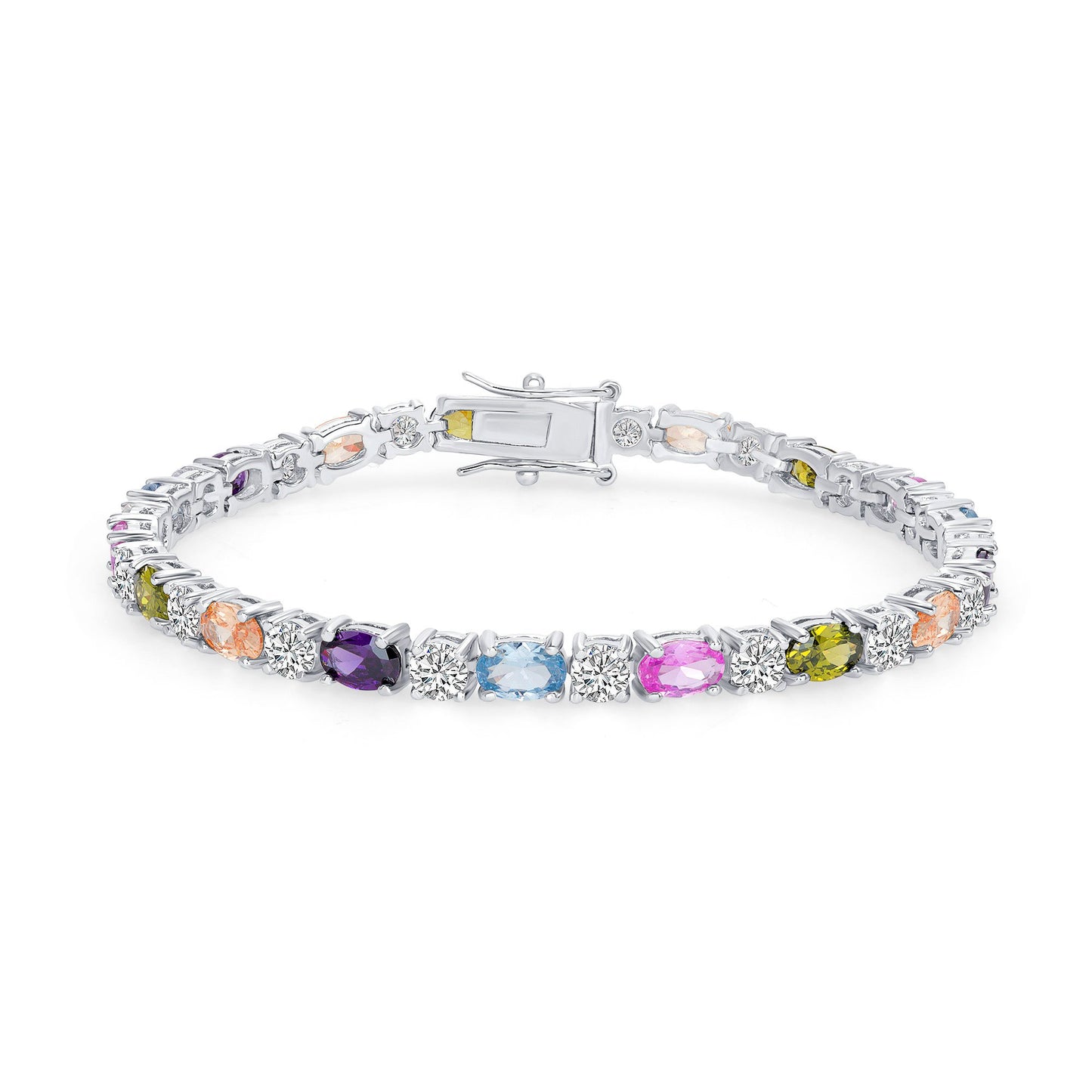 Sterling Silver Rainbow Color Tennis Bracelet