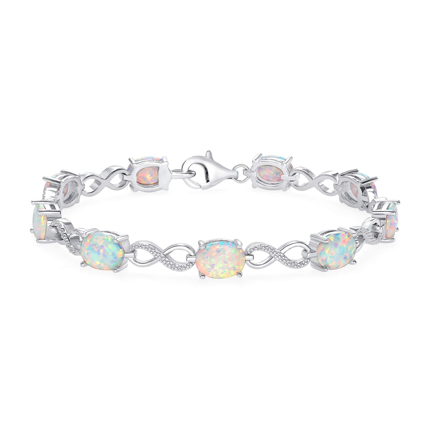 Silver 925 Rhodium Plated Infiniti Style Opal Bracelet. BB4579