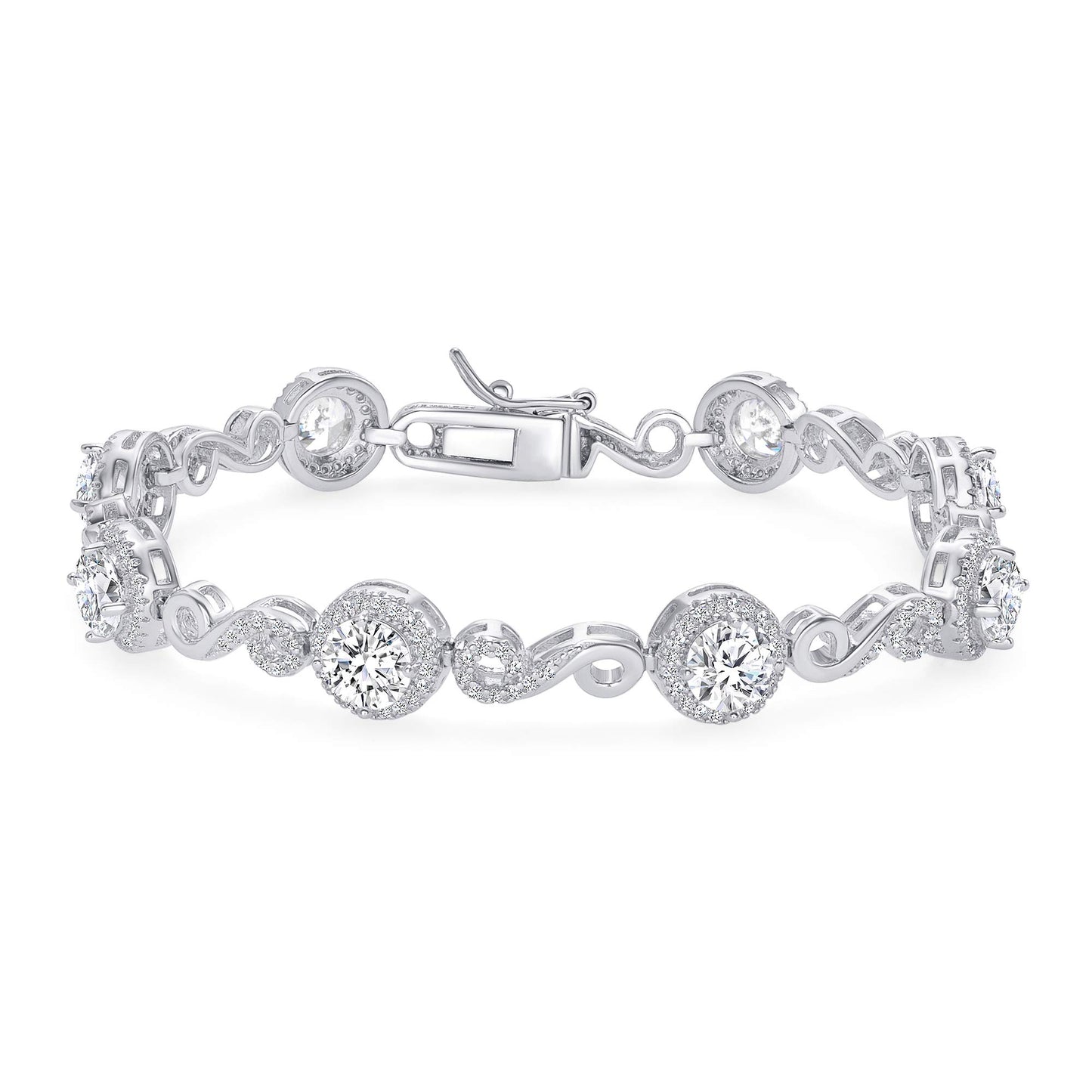 Silver 925 Rhodium Plated Halo Infinity Style Cubic Zirconia Bracelet. BB4600