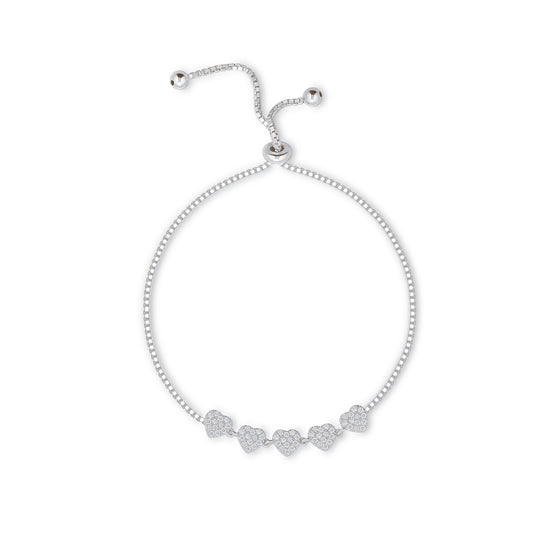 Silver 925 Rhodium Plated Heart Cubic Zirconia Adjustable Bracelet. BB4699RHD