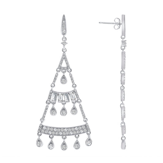 Silver 925 Rhodium Plated Chandelier Earring. BE10741