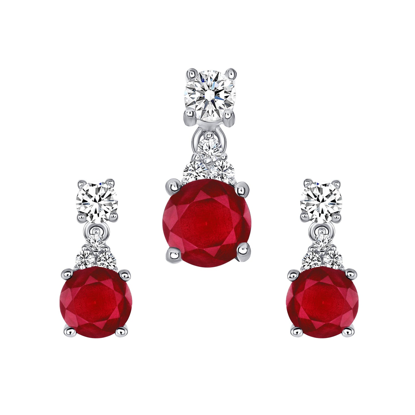 Silver 925 Rhodium Plated Round Ruby Matte Glass Set. SETBP12260RED