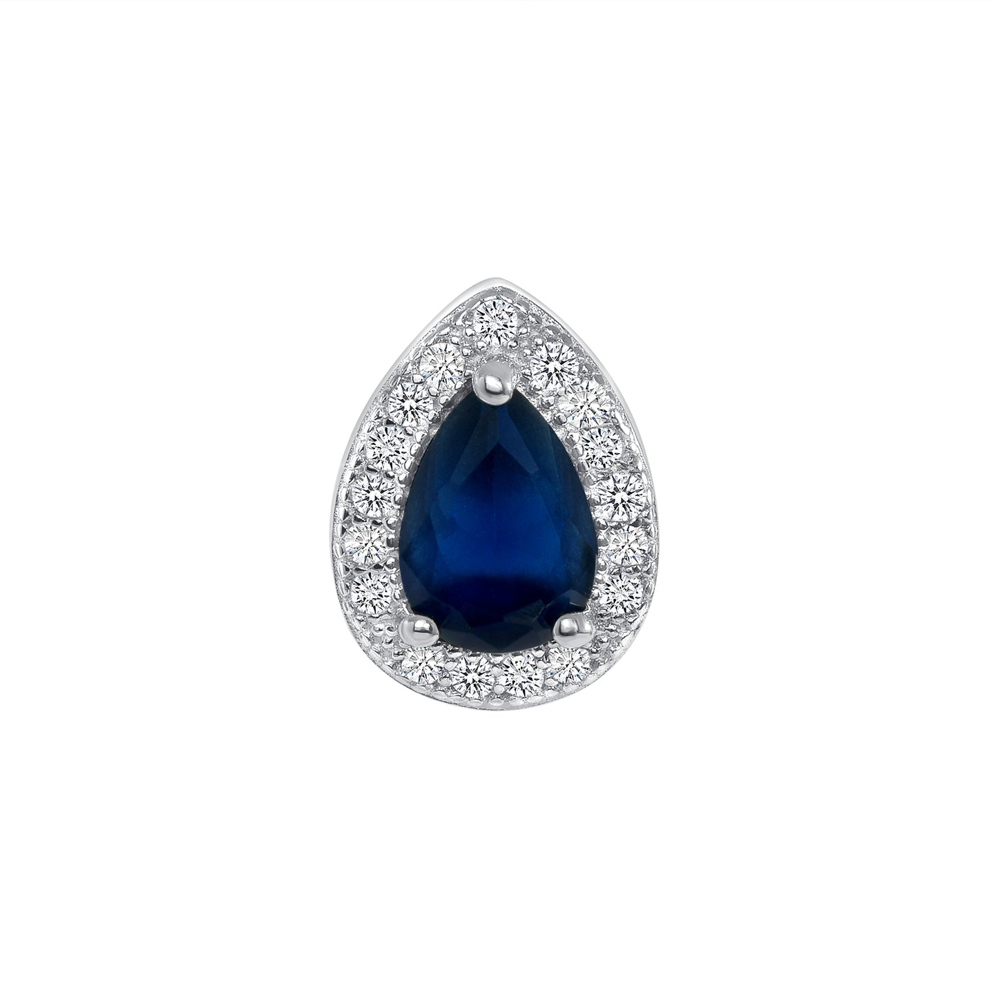Silver 925 Rhodium Plated Pear Shape & Blue Cubic Zirconia Stud. BE8159BLU