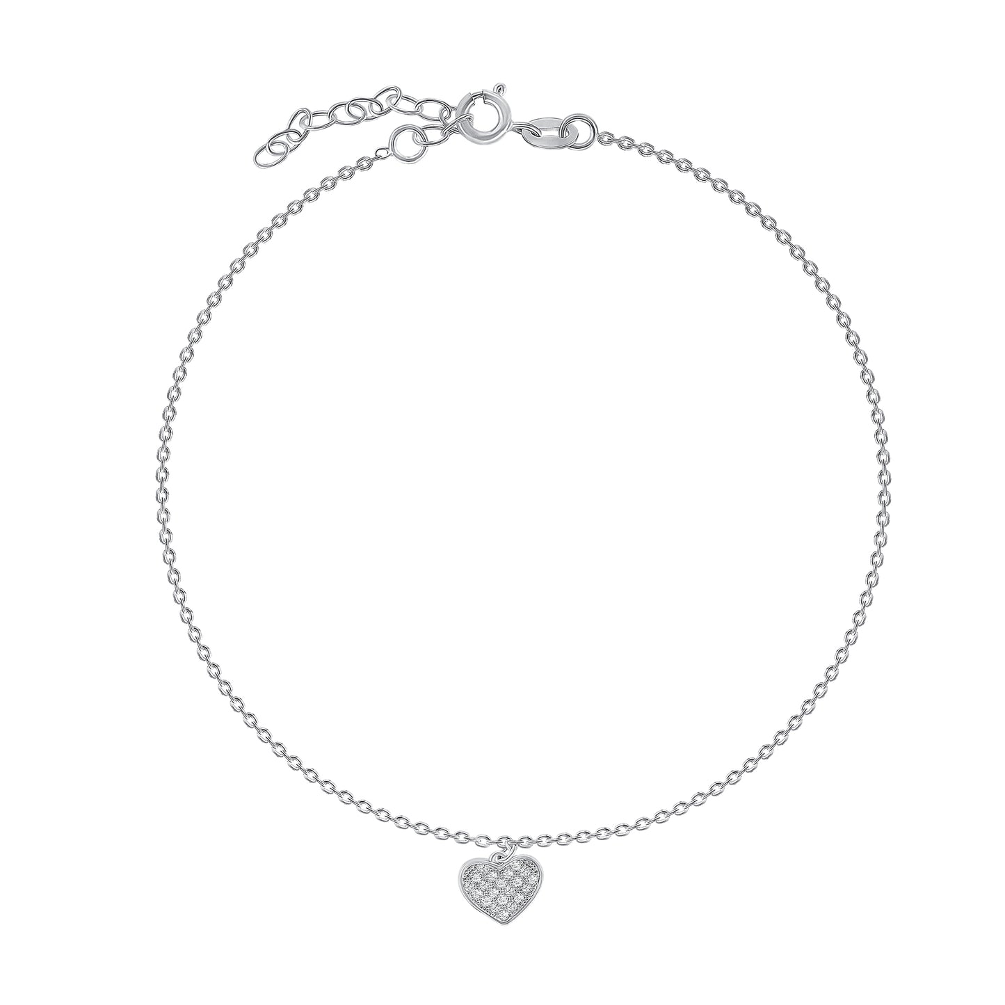 Silver 925 Cubic Zirconia Heart Charm Anklet. BF0176