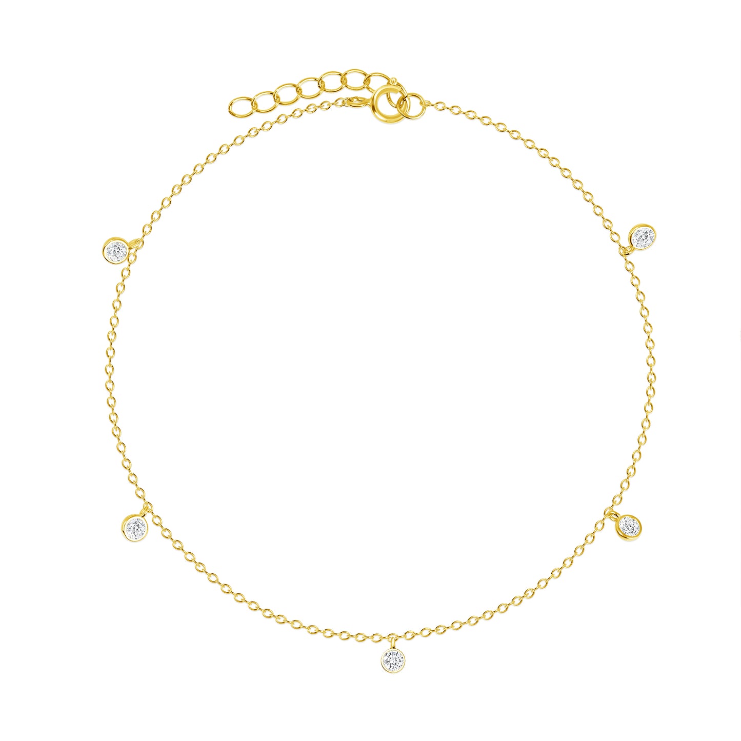 Silver 925 Gold Plated Cubic Zirconia By the Yard Anklet. BF0196GP