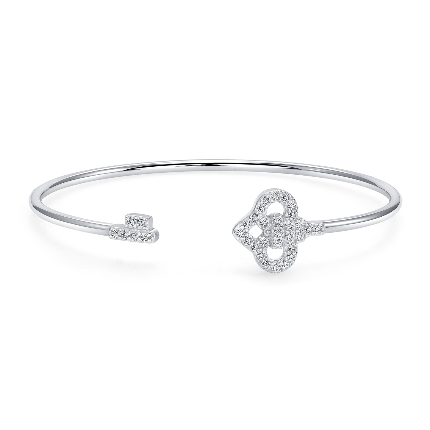 Silver 925 Rhodium Plated Heart & Key Cuff Bangle. BG1104