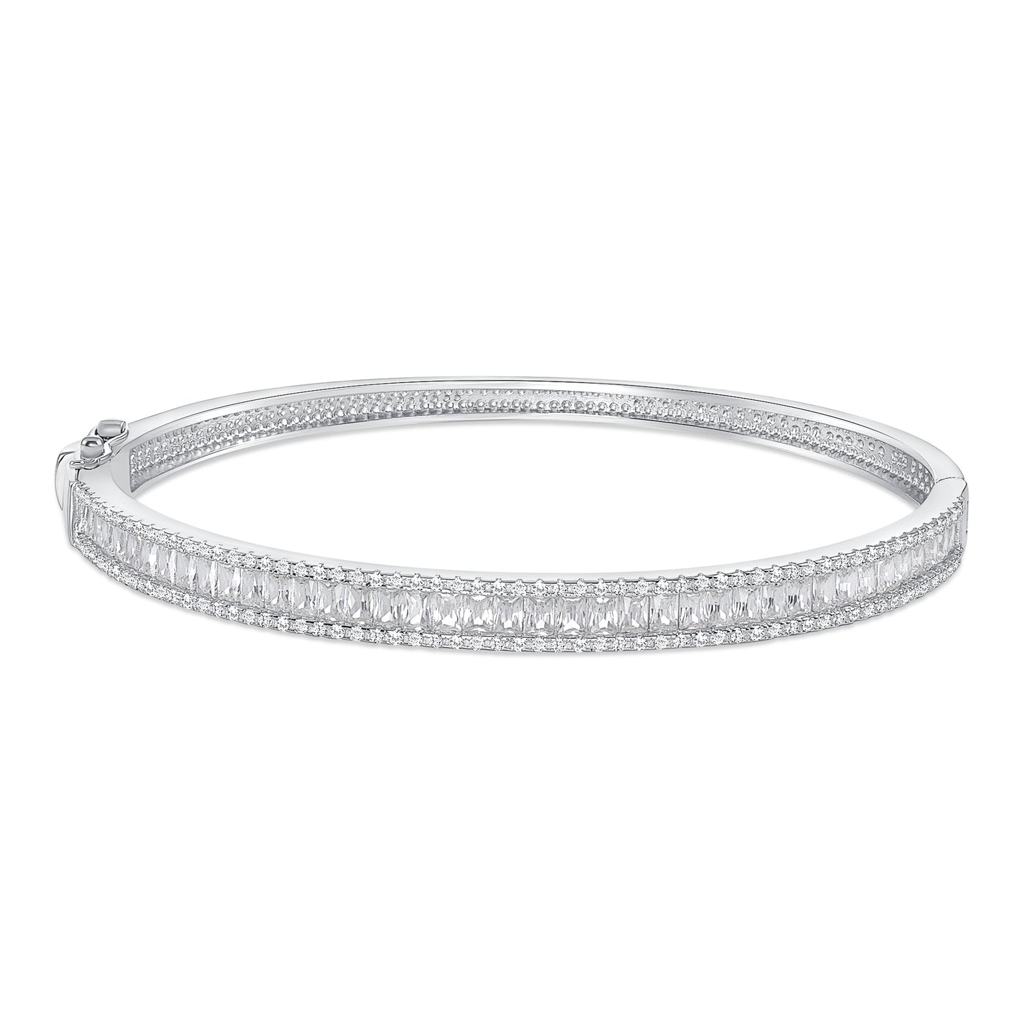 Silver 925 Baguette Clear Cubic Zirconia Bangle. BG1279