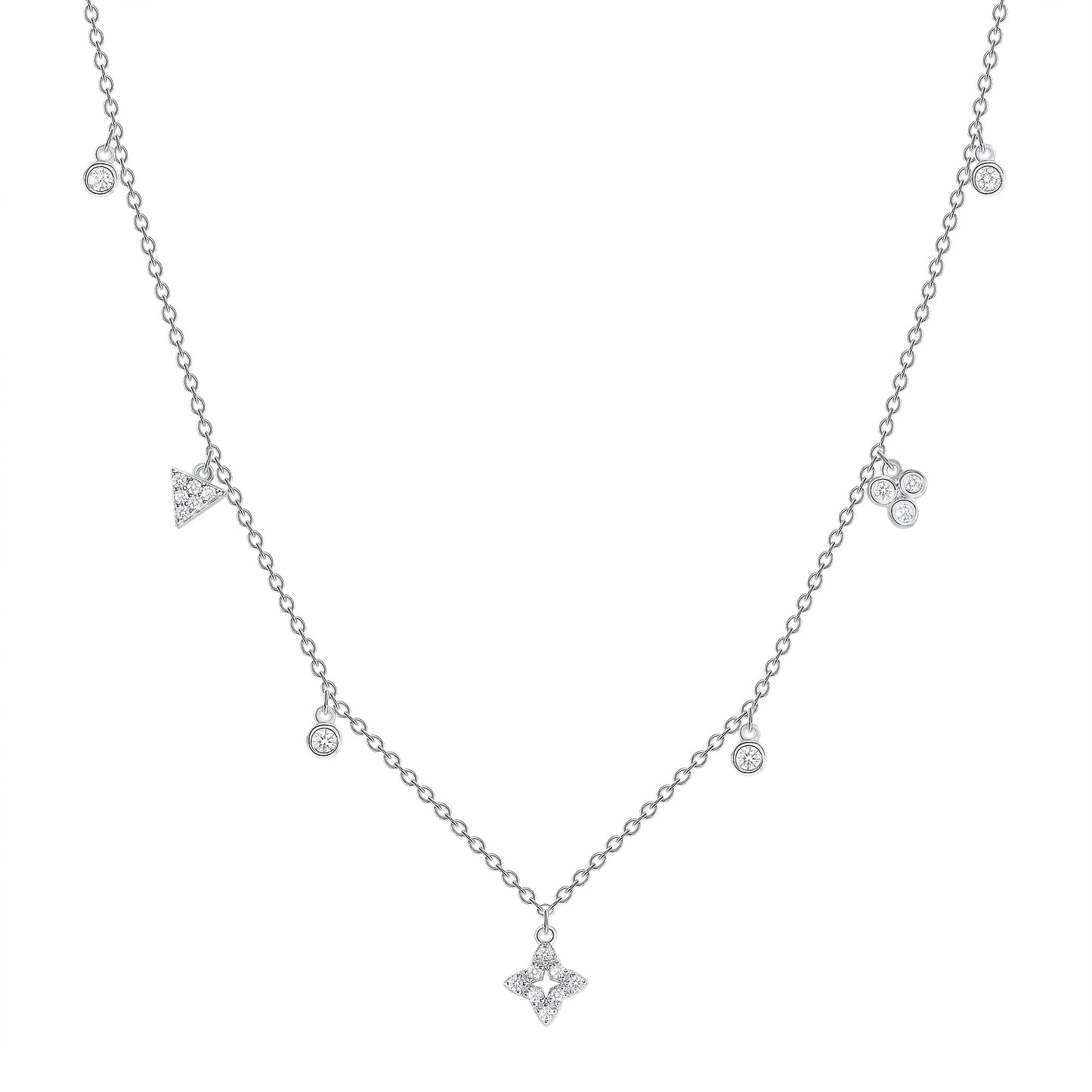 Silver 925 Assorted Cubic Zirconia Charm Necklace. BN3837