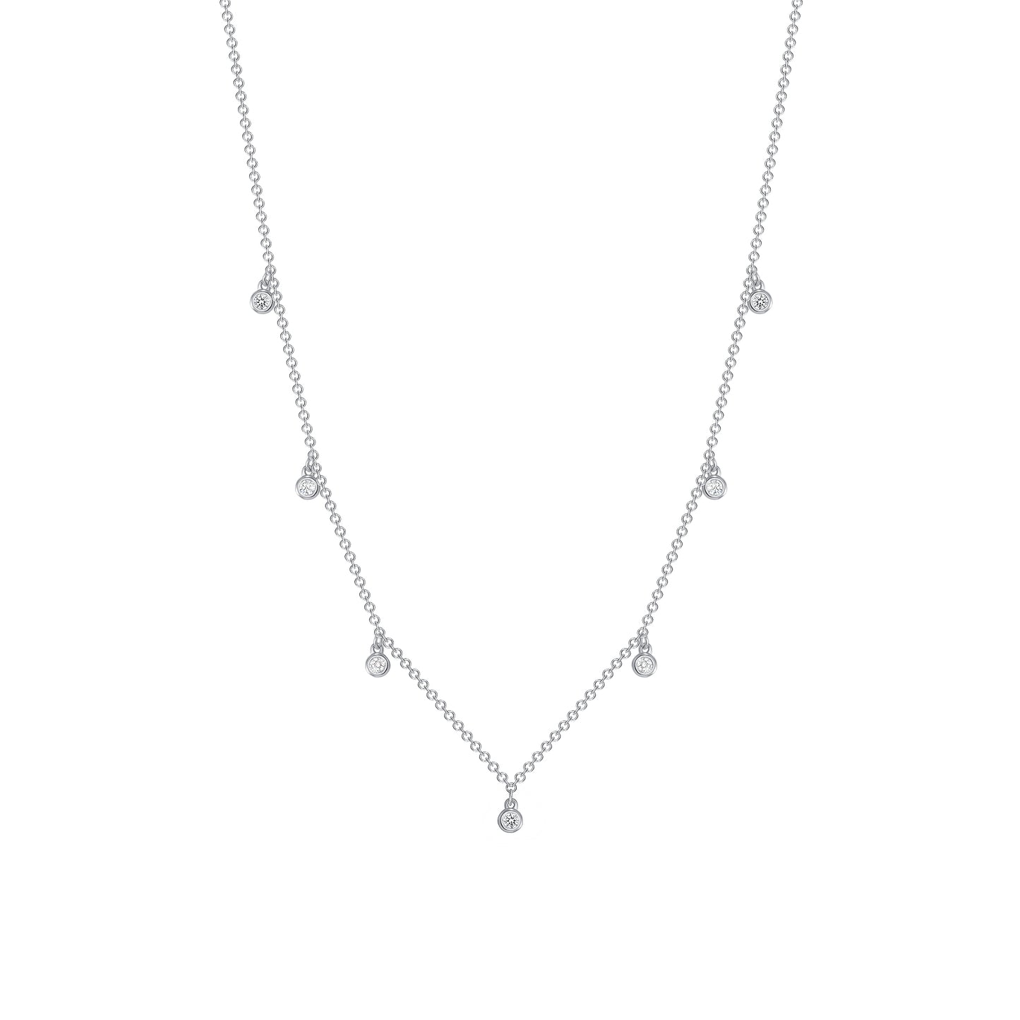 Sterling Silver Cubic Zirconia Round Charm Necklace. BN3871RHD