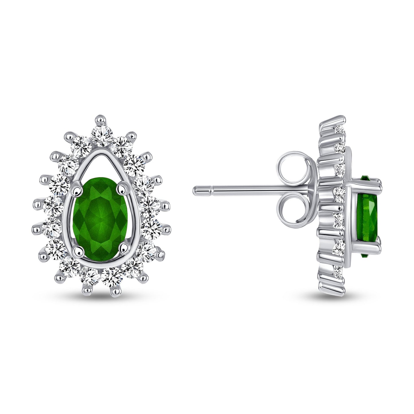 Silver 925 Rhodium Plated Green Matte Glass Tear Drop Earring. BE5968GRN