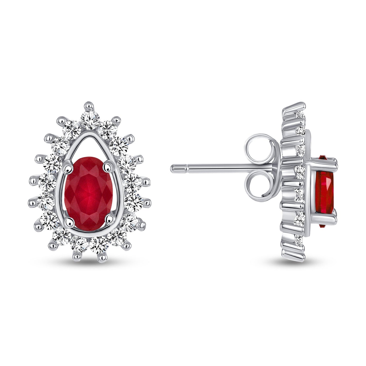 Silver 925 Rhodium Plated Ruby Matte Glass Tear Drop Earring. BE5968RED