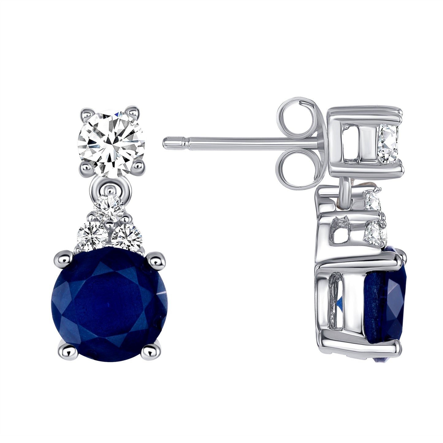 Silver 925 Rhodium Plated Round Sapphire Matte Glass Set. SETBP12260BLU