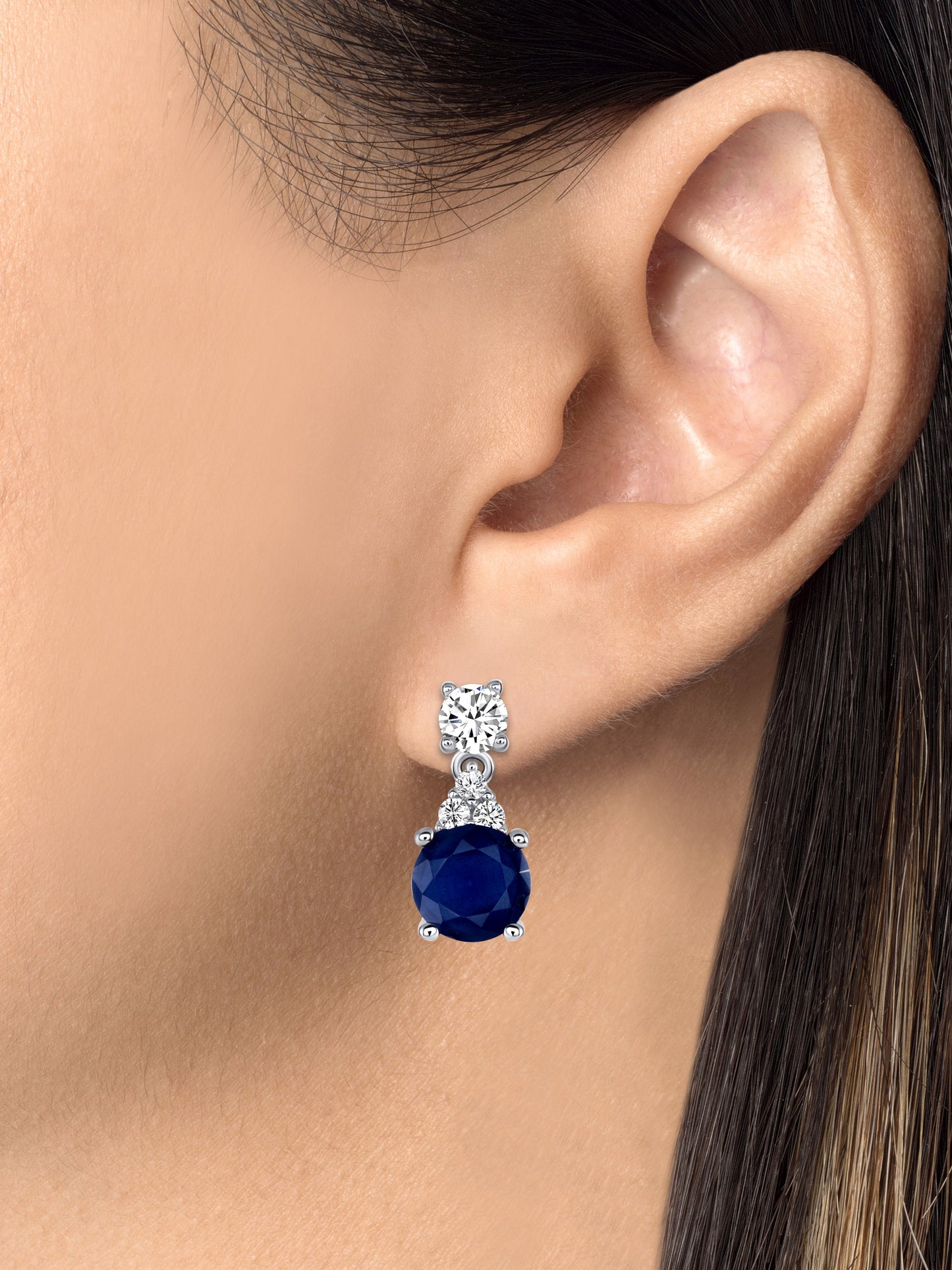 Silver 925 Rhodium Plated Round Sapphire Matte Glass Set. SETBP12260BLU