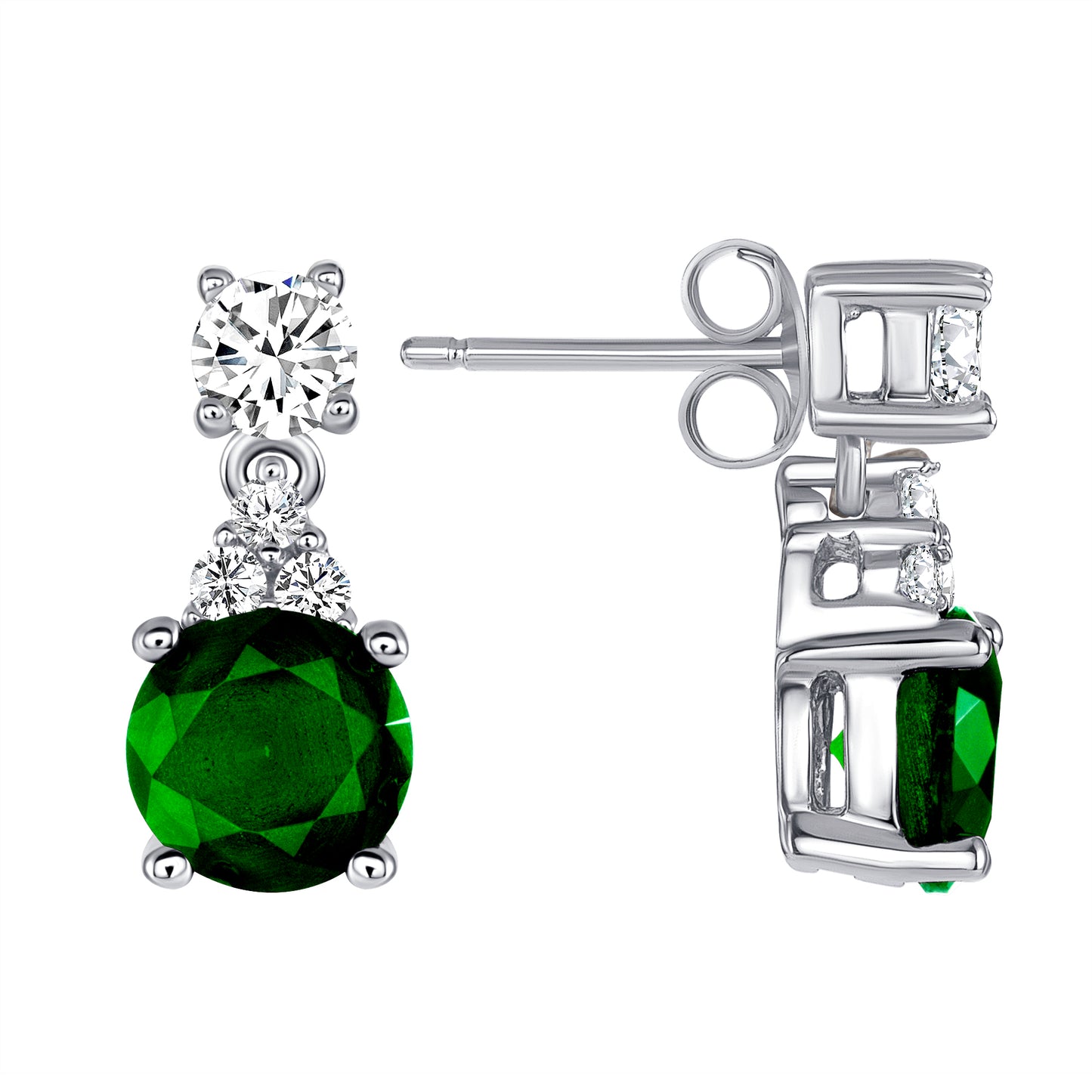 Silver 925 Rhodium Plated Round Emerald Matte Glass Set. SETBP12260GRN
