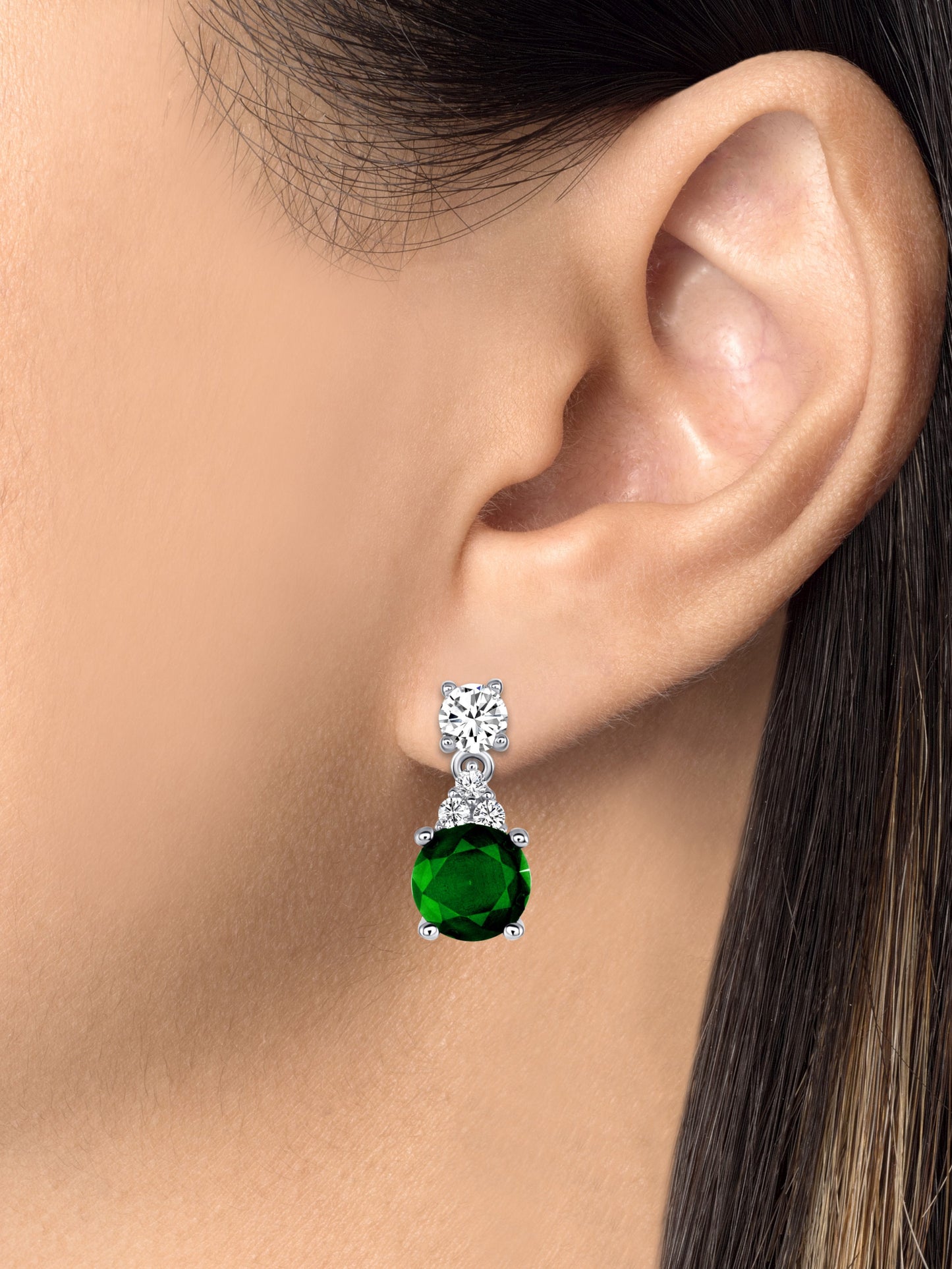Silver 925 Rhodium Plated Round Emerald Matte Glass Set. SETBP12260GRN