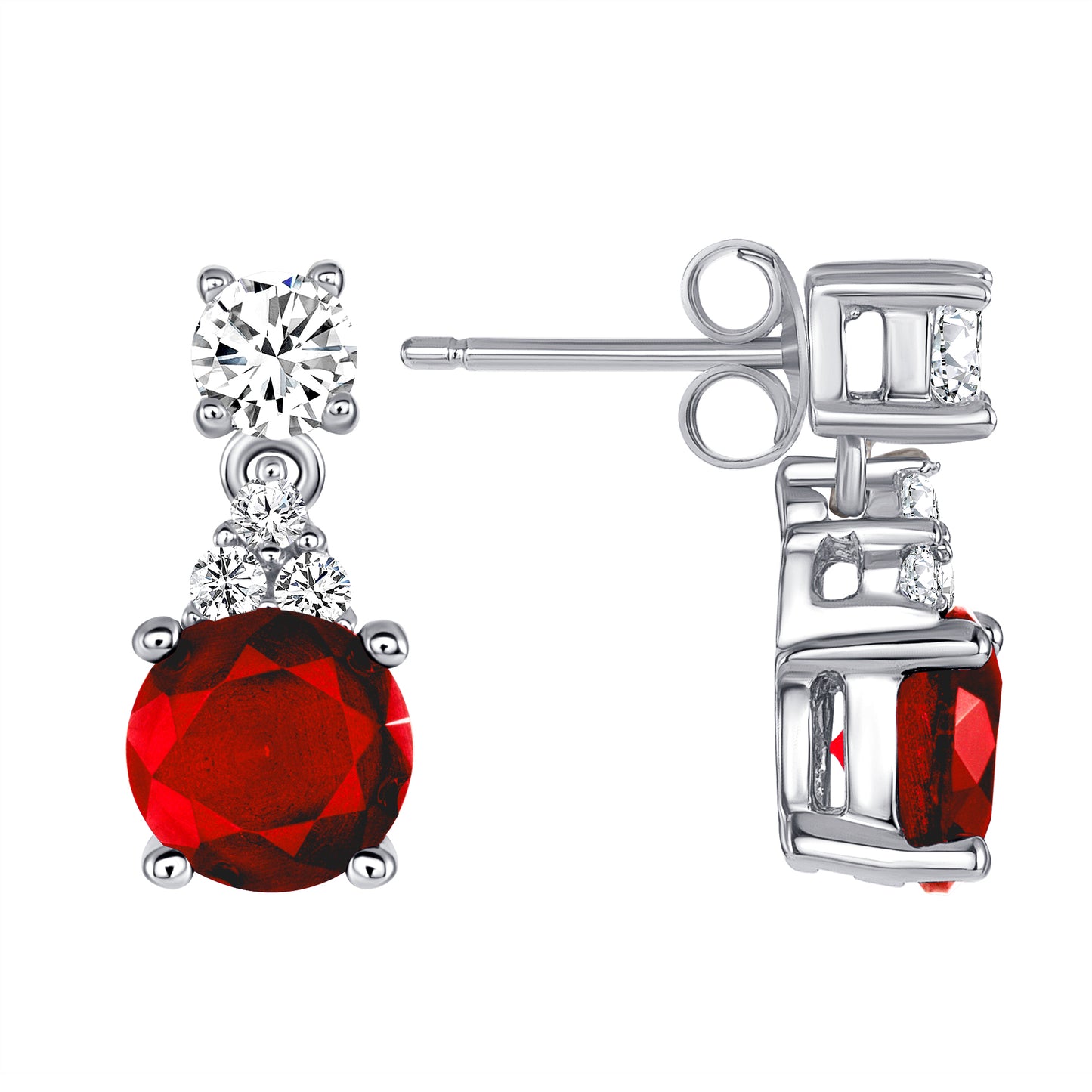 Silver 925 Rhodium Plated Round Ruby Matte Glass Set. SETBP12260RED