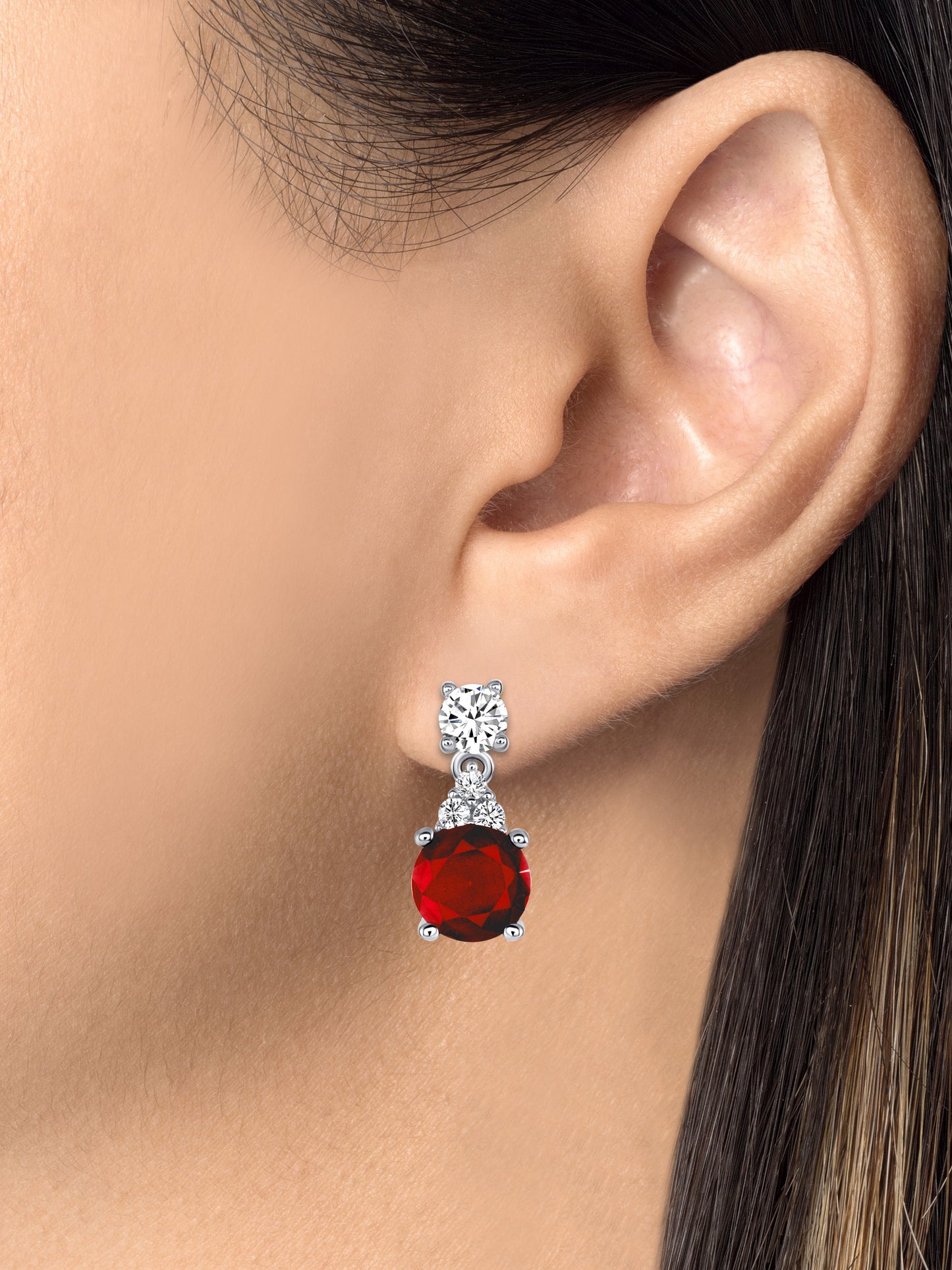 Silver 925 Rhodium Plated Round Ruby Matte Glass Set. SETBP12260RED