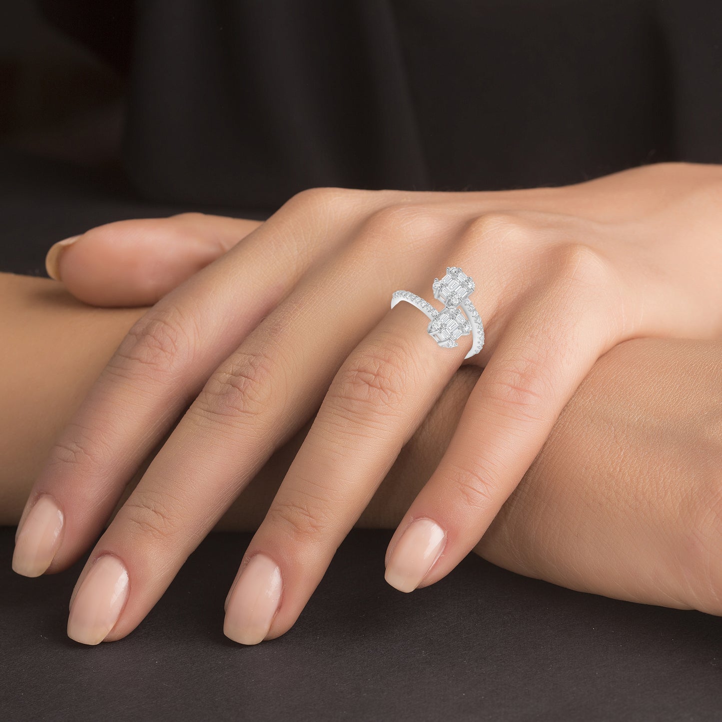 Silver 925 Rhodium Plated Cubic Zirconia Endless Baguette Ring. BR14669