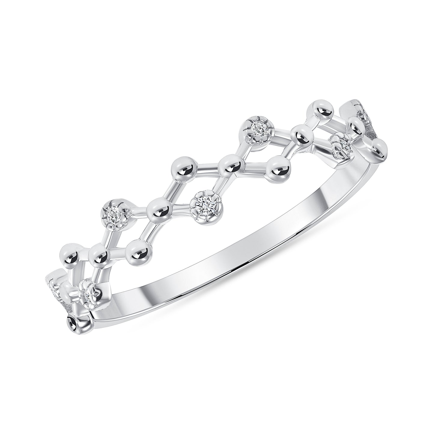 Silver 925 Rhodium Plated Zigzag Cubic Zirconia Ring. CR00333
