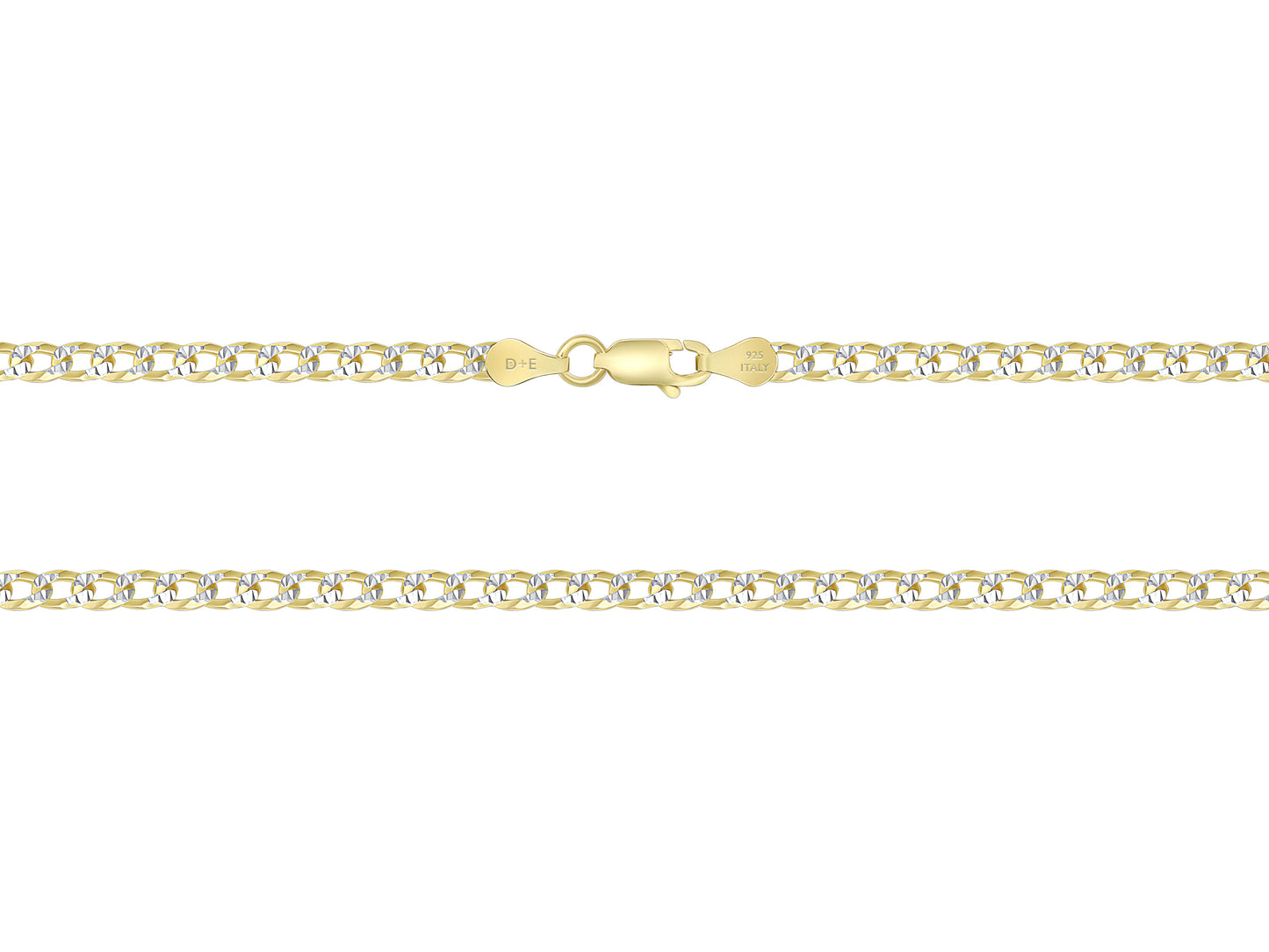 925 Sterling Silver Cuban 2 tone Pave Chain