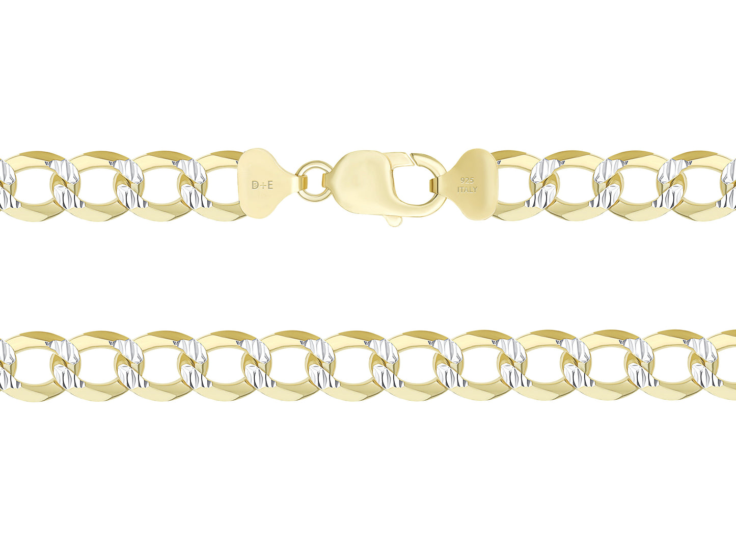 925 Sterling Silver Cuban 2 tone Pave Chain