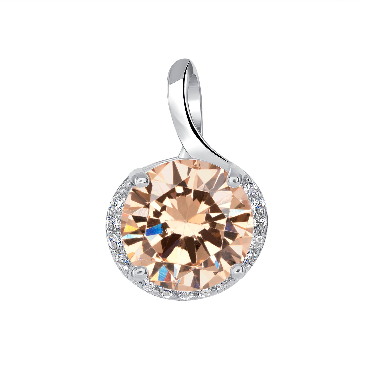 Silver 925 Rhodium Plated Round Champagne Cubic Zirconia Stone Set. DS00001CHP