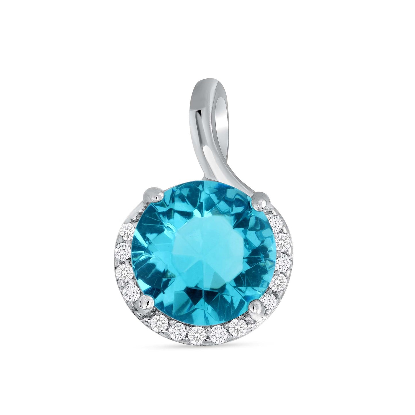 Silver 925 Rhodium Plated Round Aqua Cubic Zirconia Stone Set. DS00001AQ