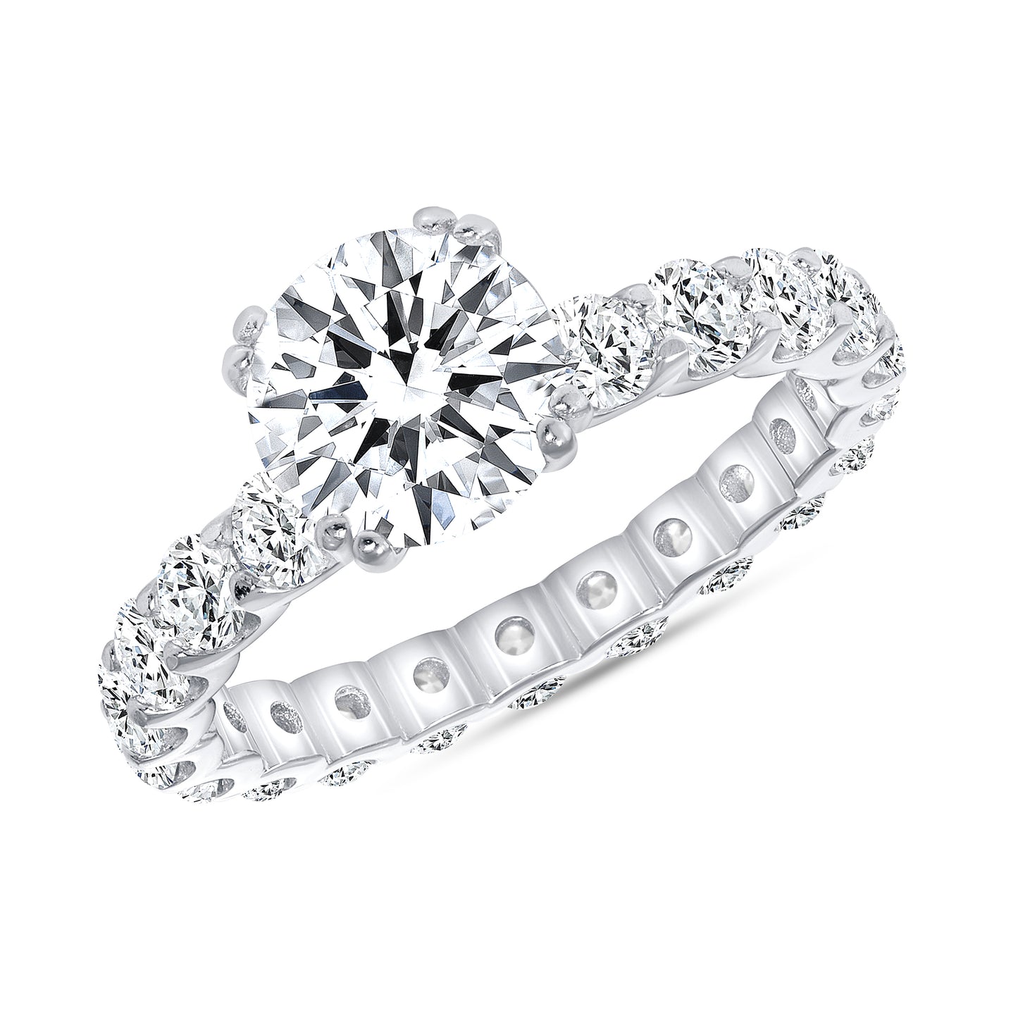 Silver 925 Rhodium Plated Round Cubic Zirconia Bridal 2 Rings Set. GR5877