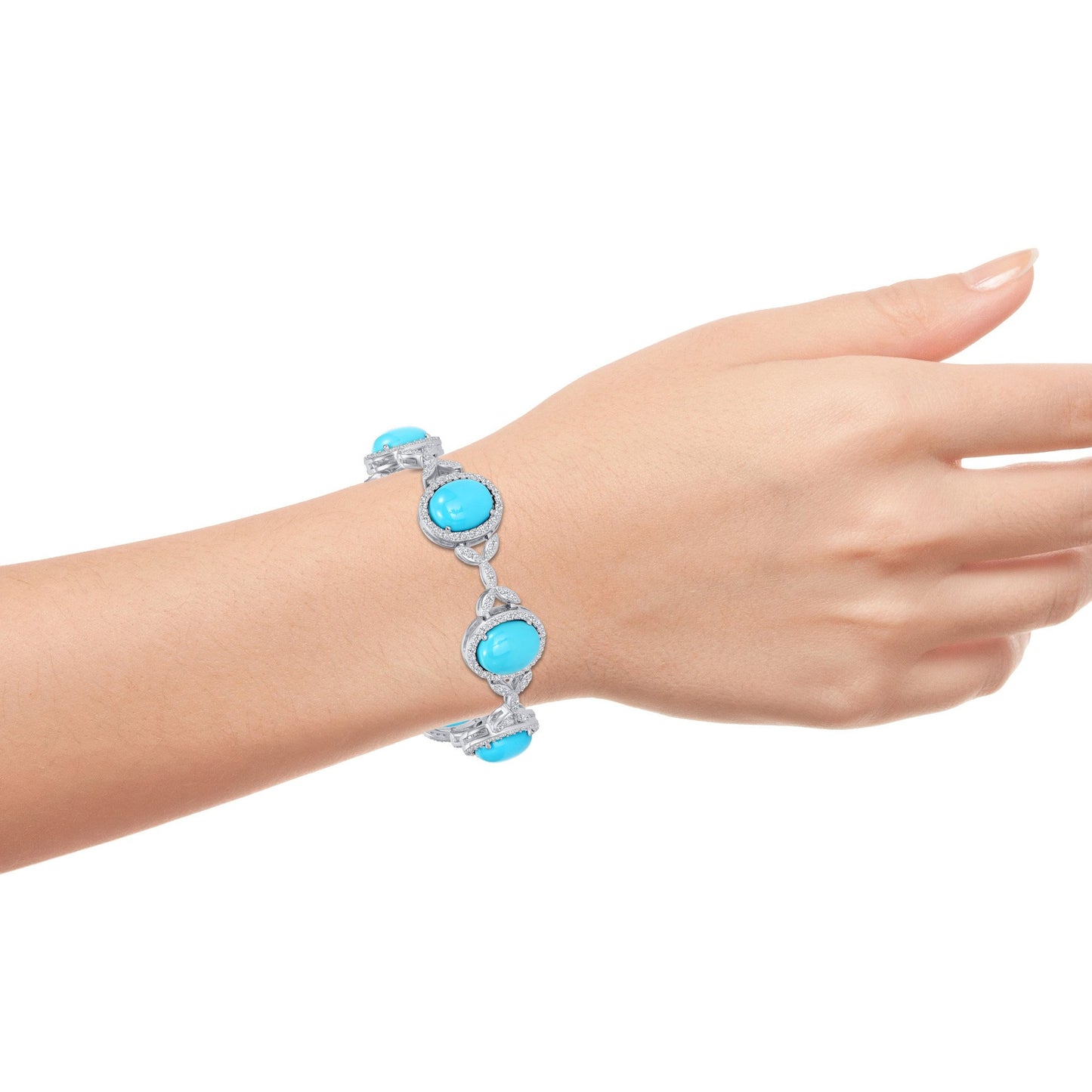 Sterling Silver Lab Torquise Fancy Cz X Bracelet