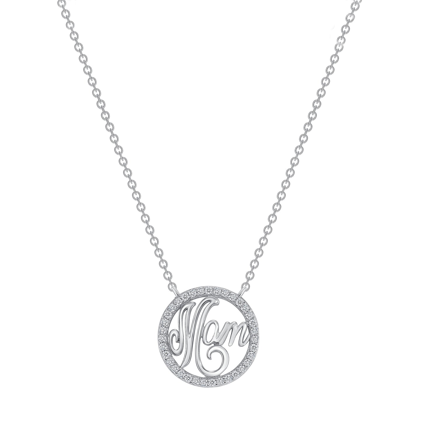 Silver 925 Rhodium Plated Cubic Zirconia Mom Necklace. DGN0718RHD